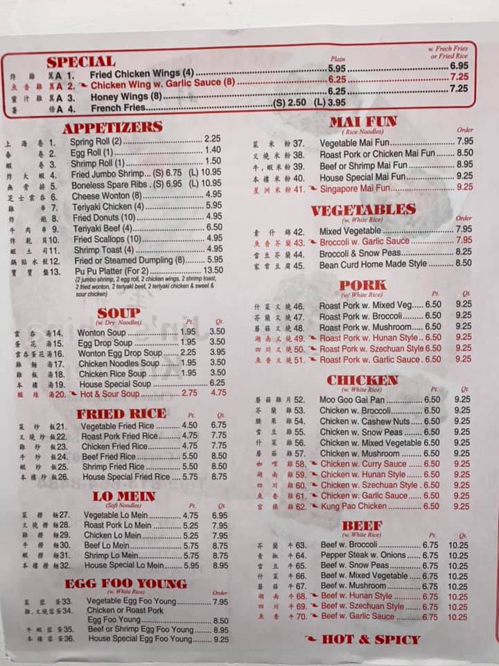 Jin's China Kitchen Menu