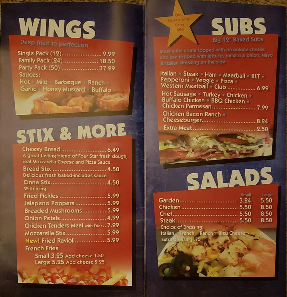 Four Star Pizza Menu