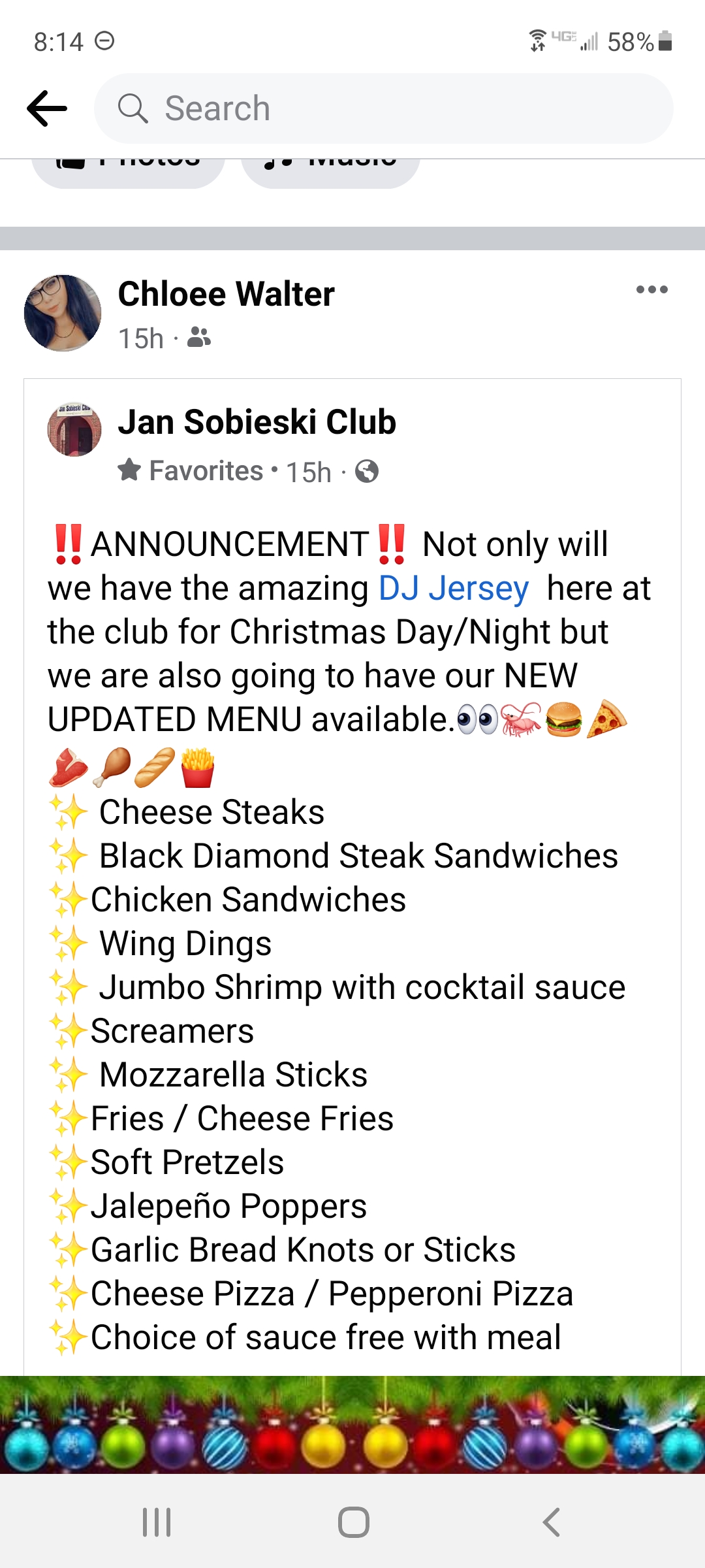 Jan Sobieski Club Menu