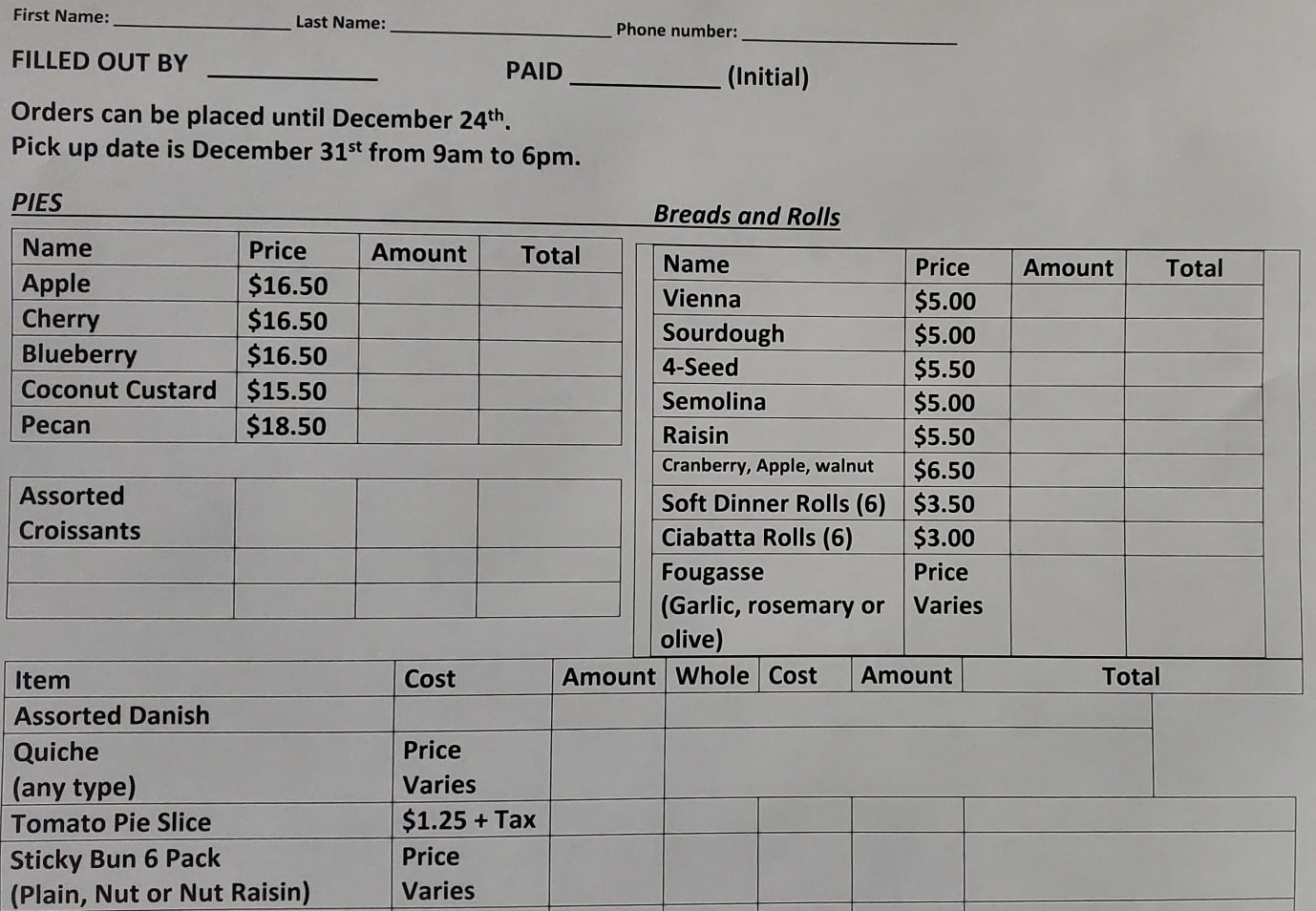 Sweets N Savories, LLC Menu