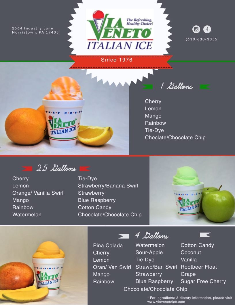 Via Veneto Italian Ice, Inc. Menu