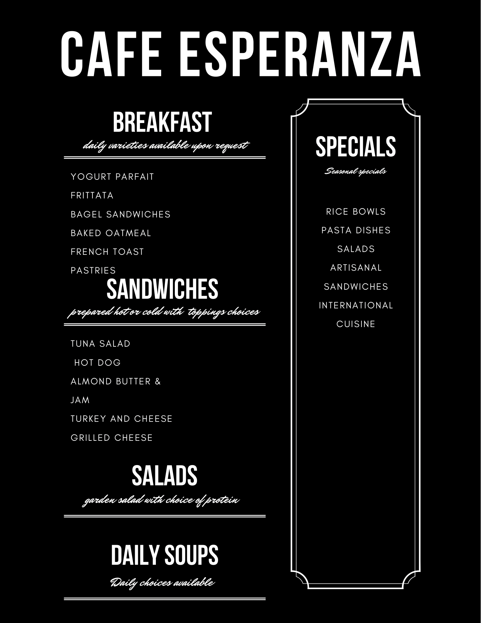 Café Esperanza Menu