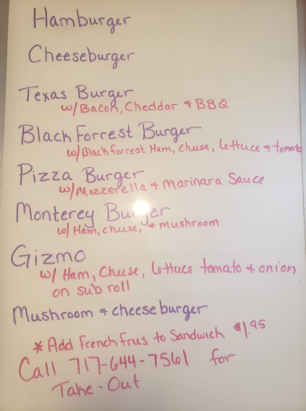Robert's Diner In Richland Menu