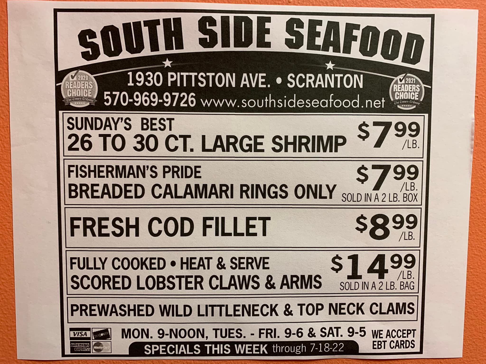 Southside Seafood Inc Menu