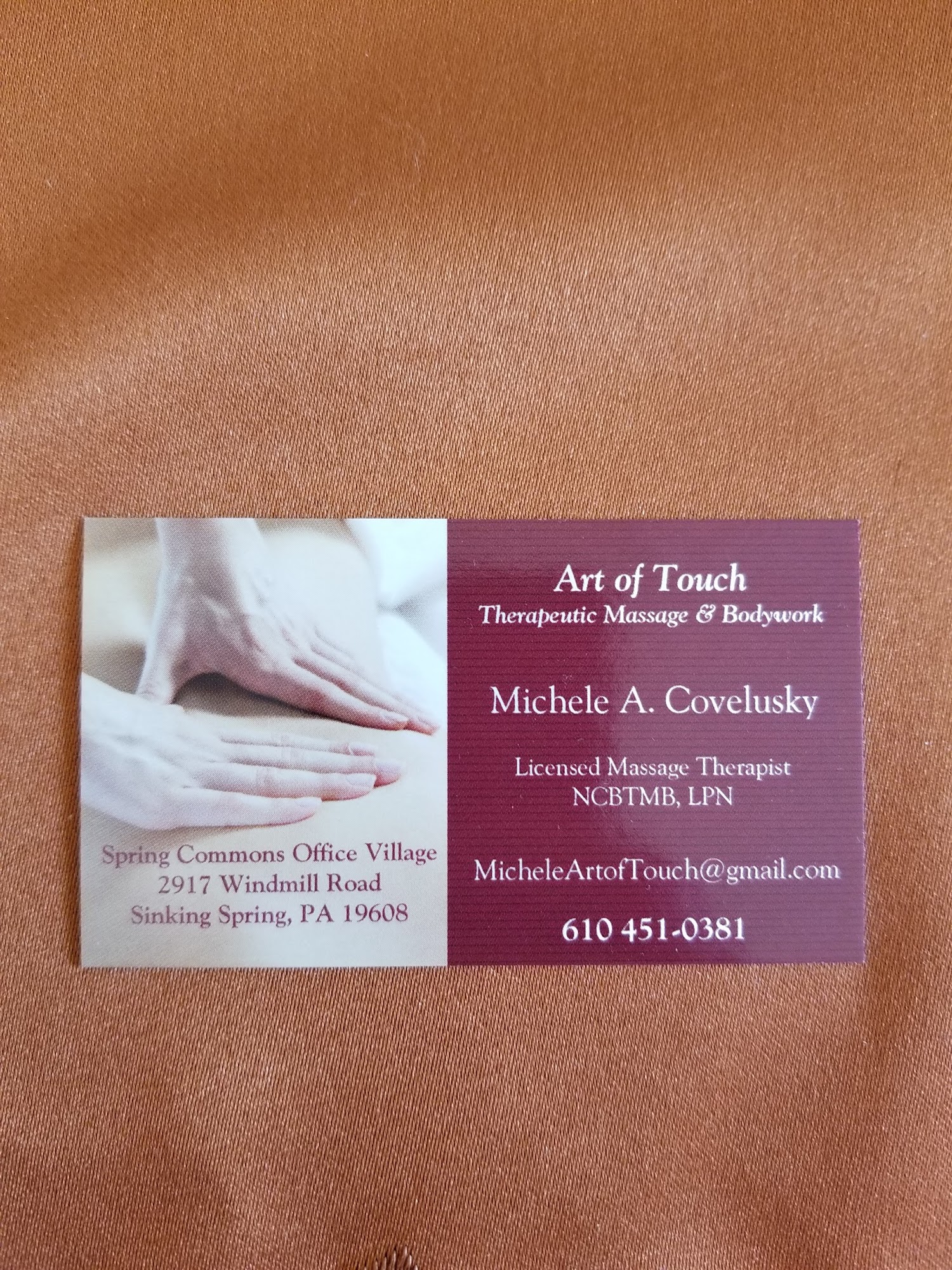 Art Of Touch Therapeutic Massage & Bodywork Located within Nature's Med Health Services, 2917 Windmill Rd Suite 5, Sinking Spring Pennsylvania 19608