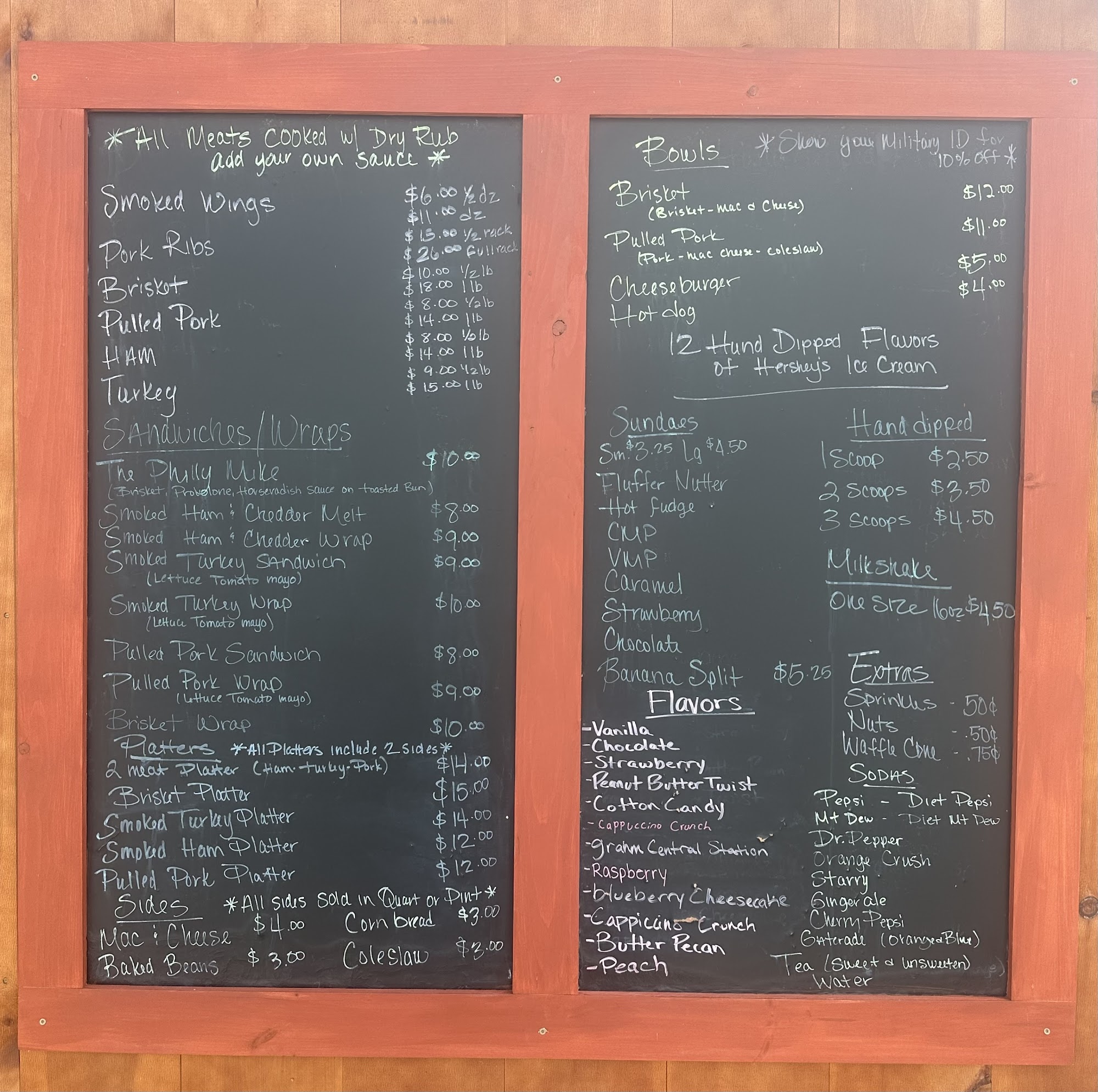 Southern BBQ and Ice Cream Menu