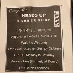 Campbells Heads Up Barber Shop