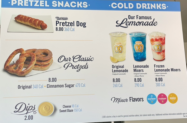 Auntie Anne's Menu