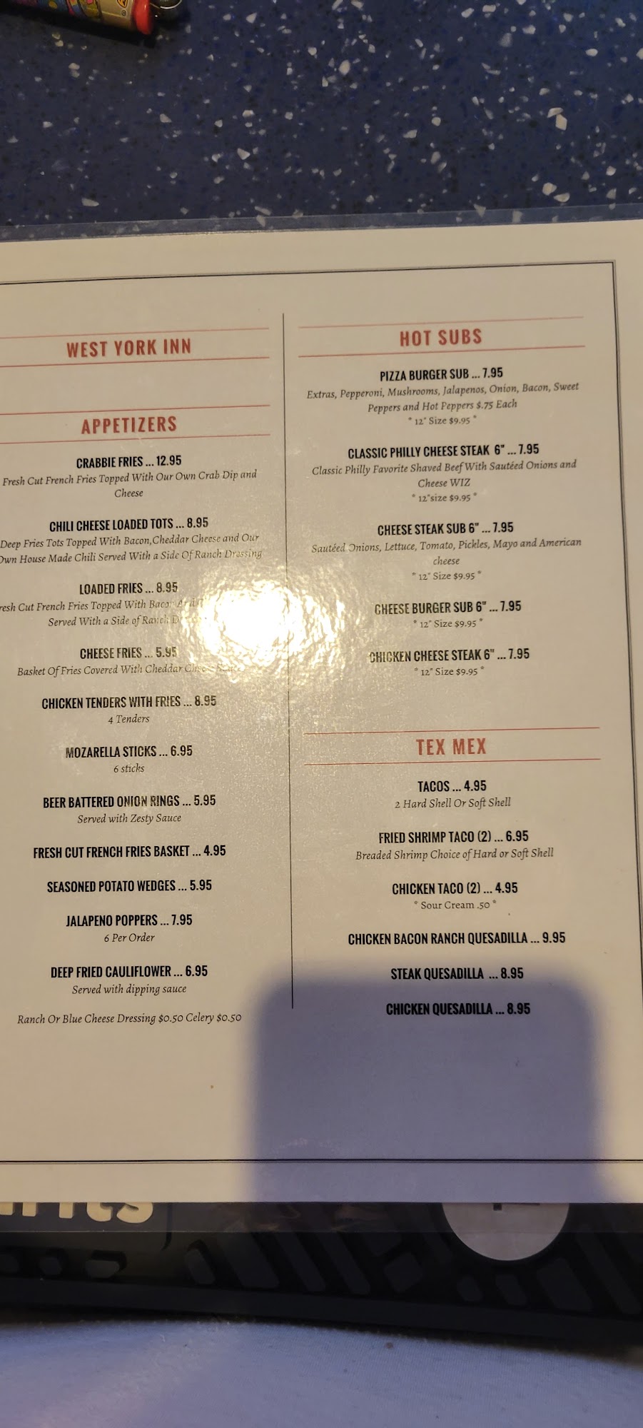 West York Inn Menu