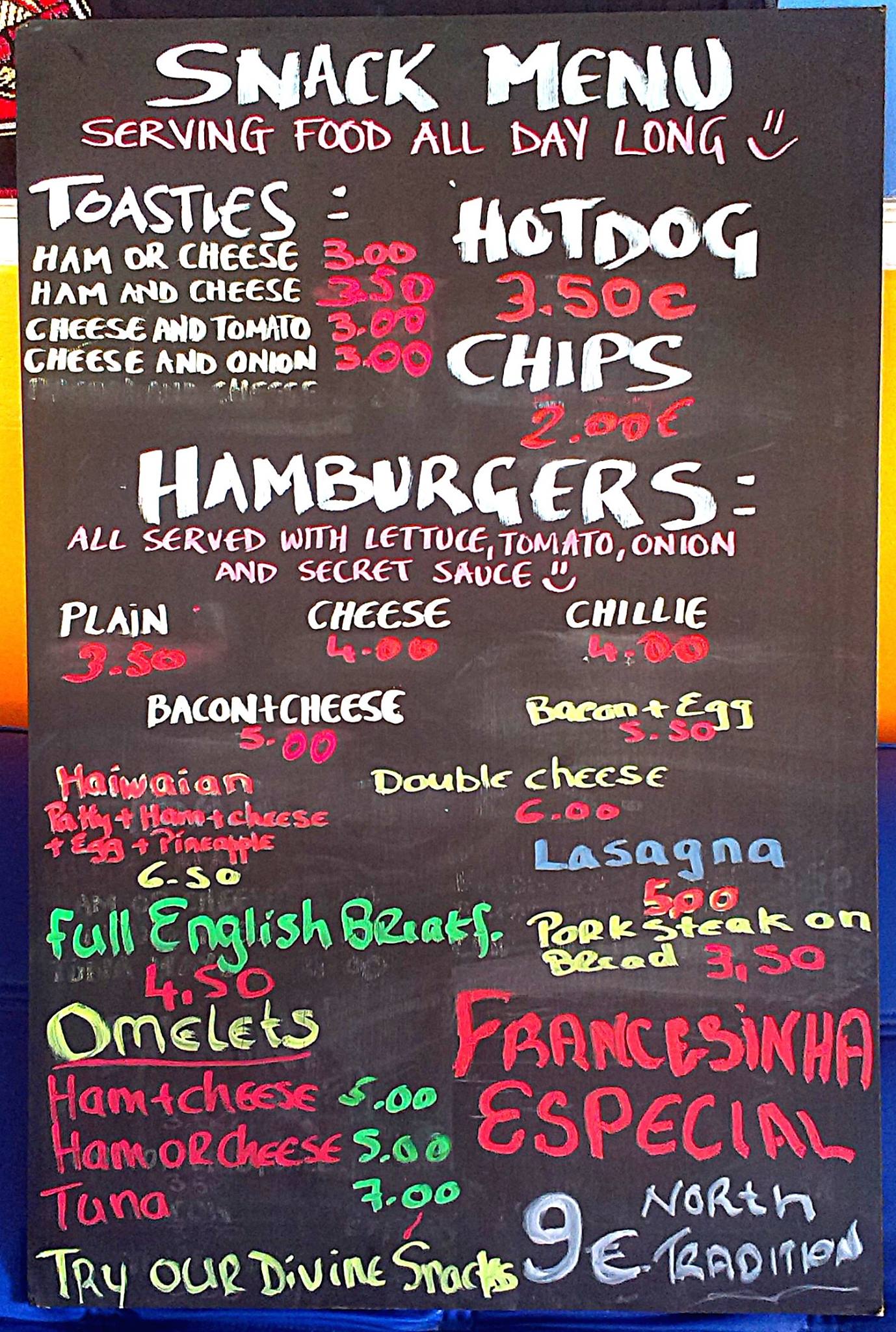 World Sports Snack Bar Menu