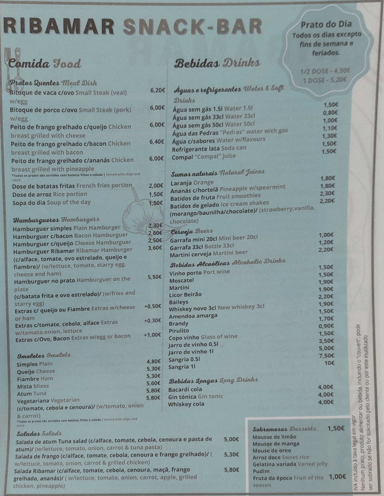 Snack Bar Ribamar Menu