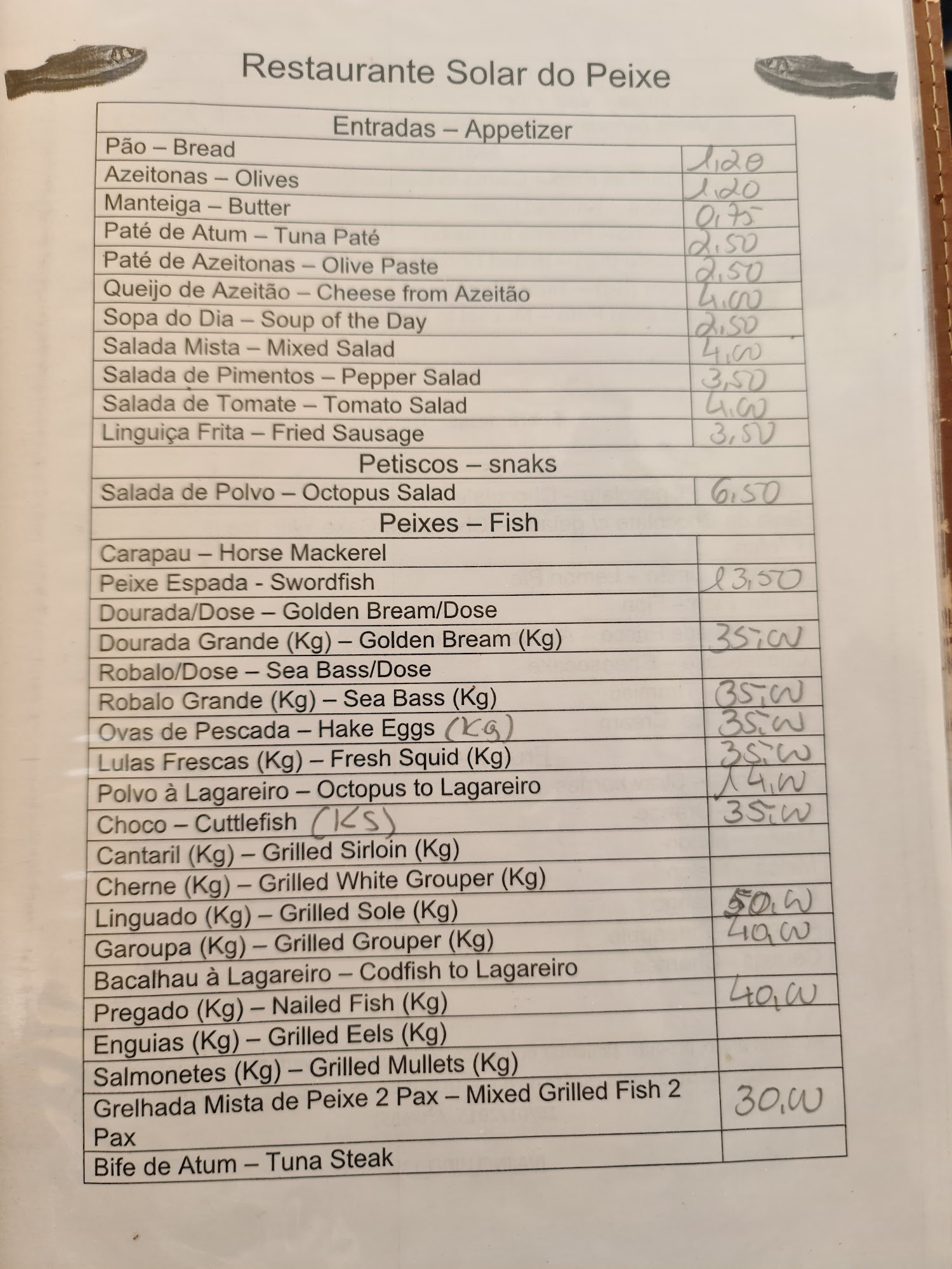 Solar do Peixe Menu