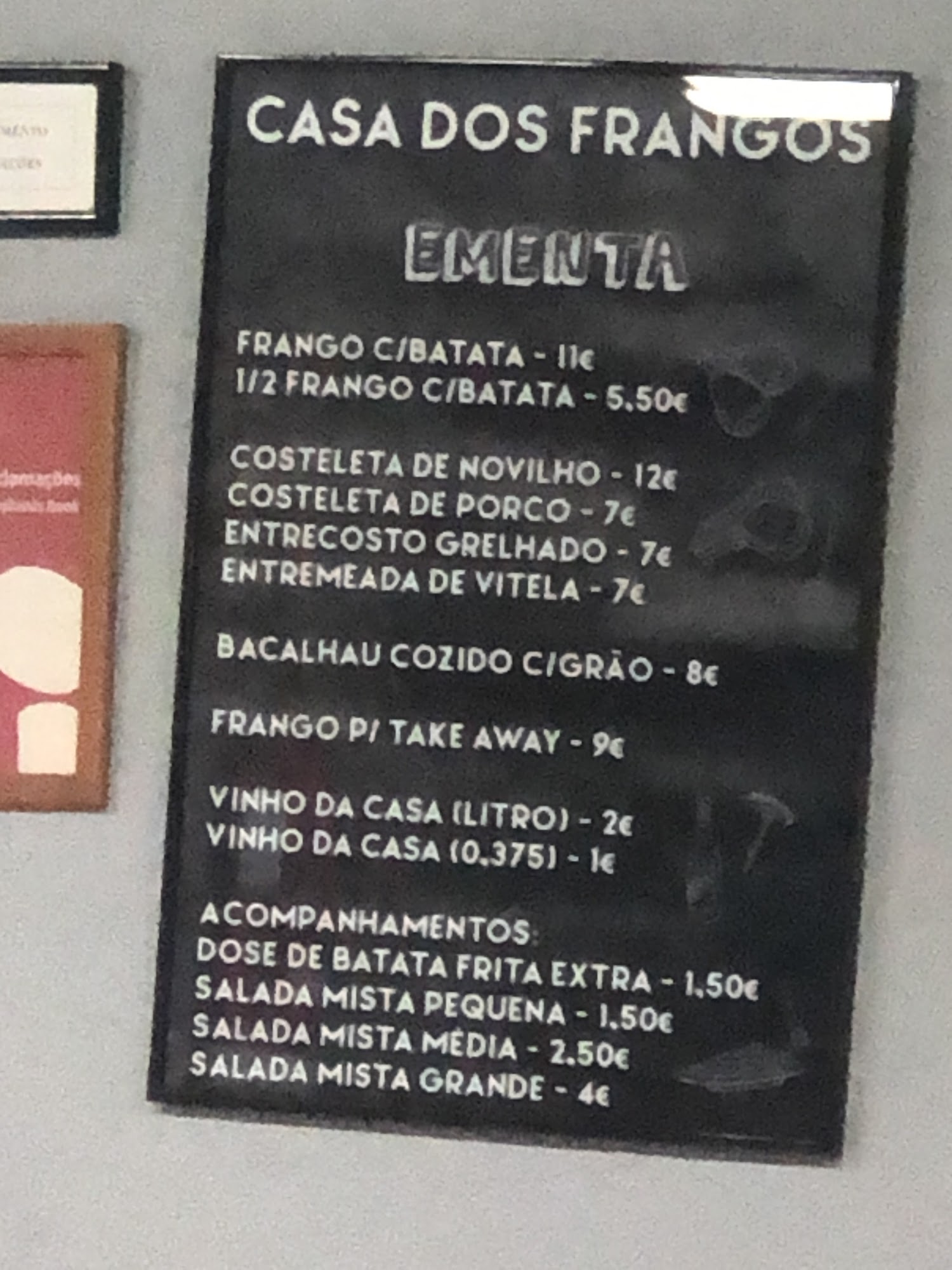 Casa dos Frangos Menu