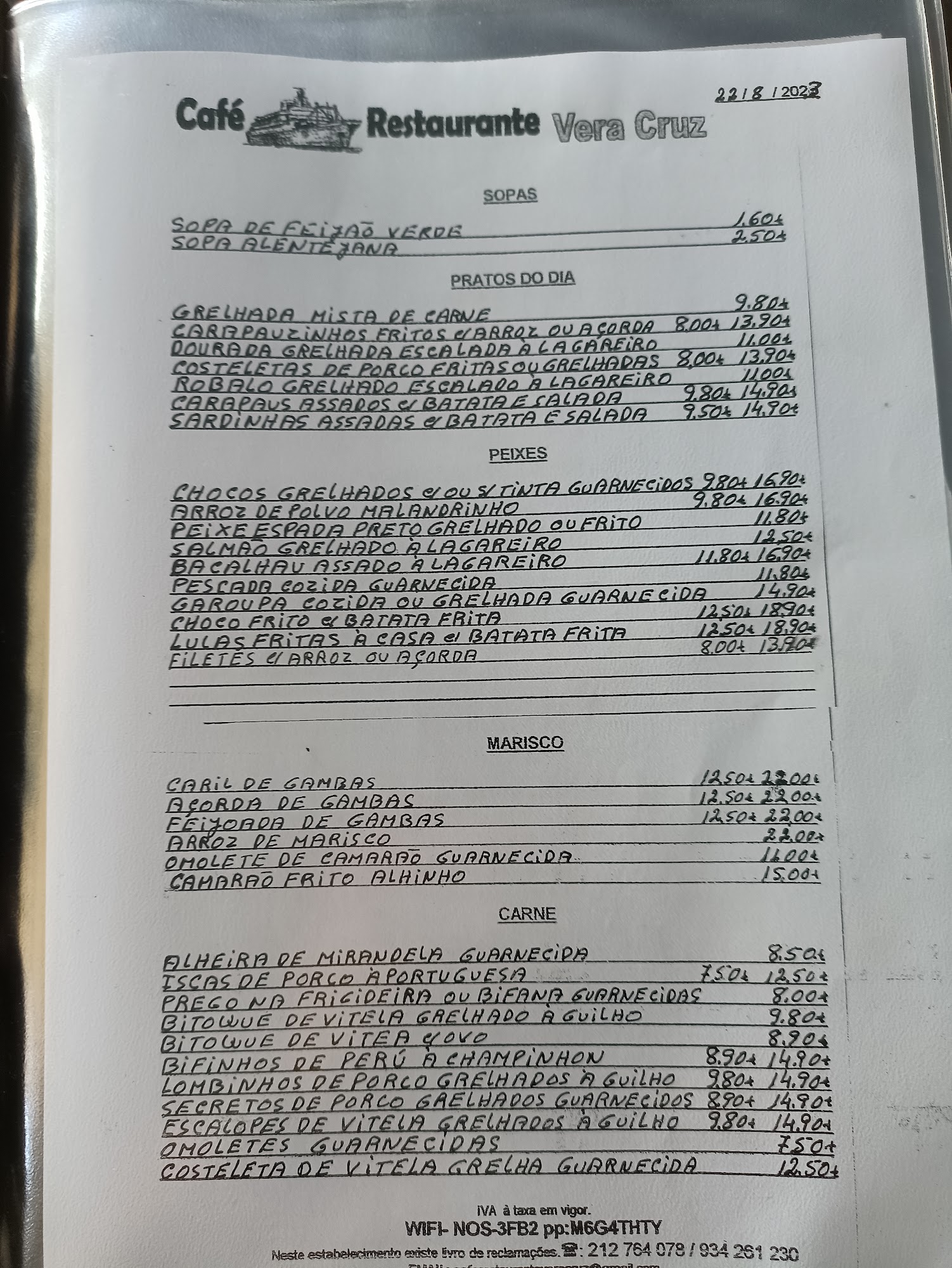 Vera Cruz Café Restaurante Menu