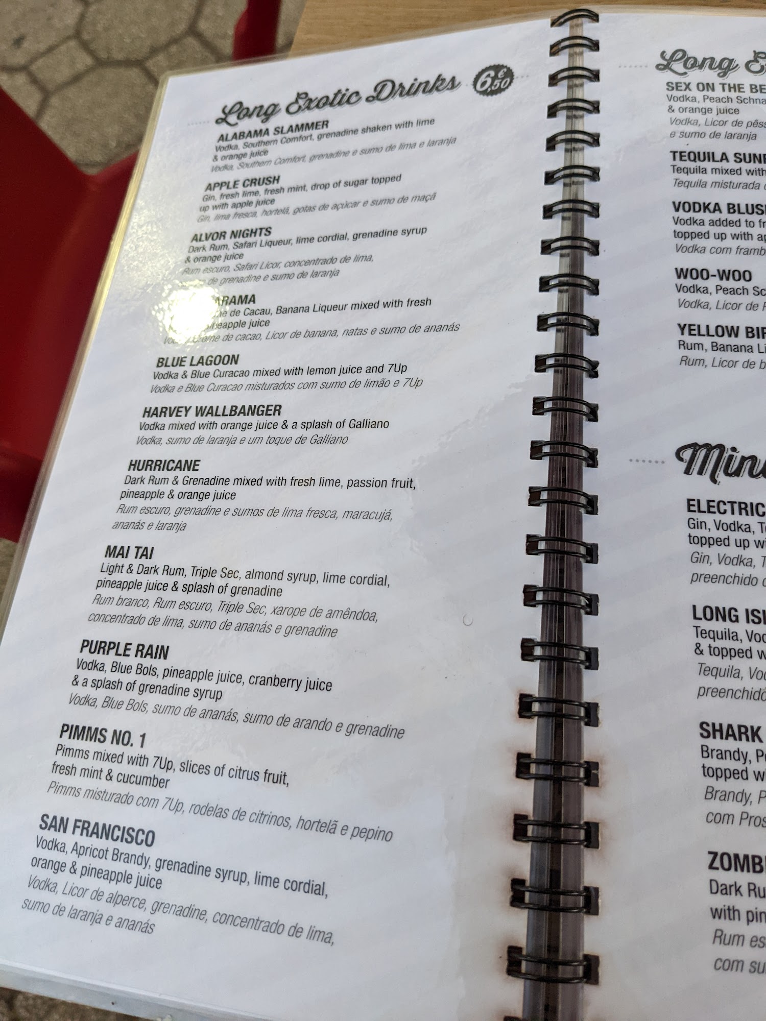 Michael's cocktail bar Menu