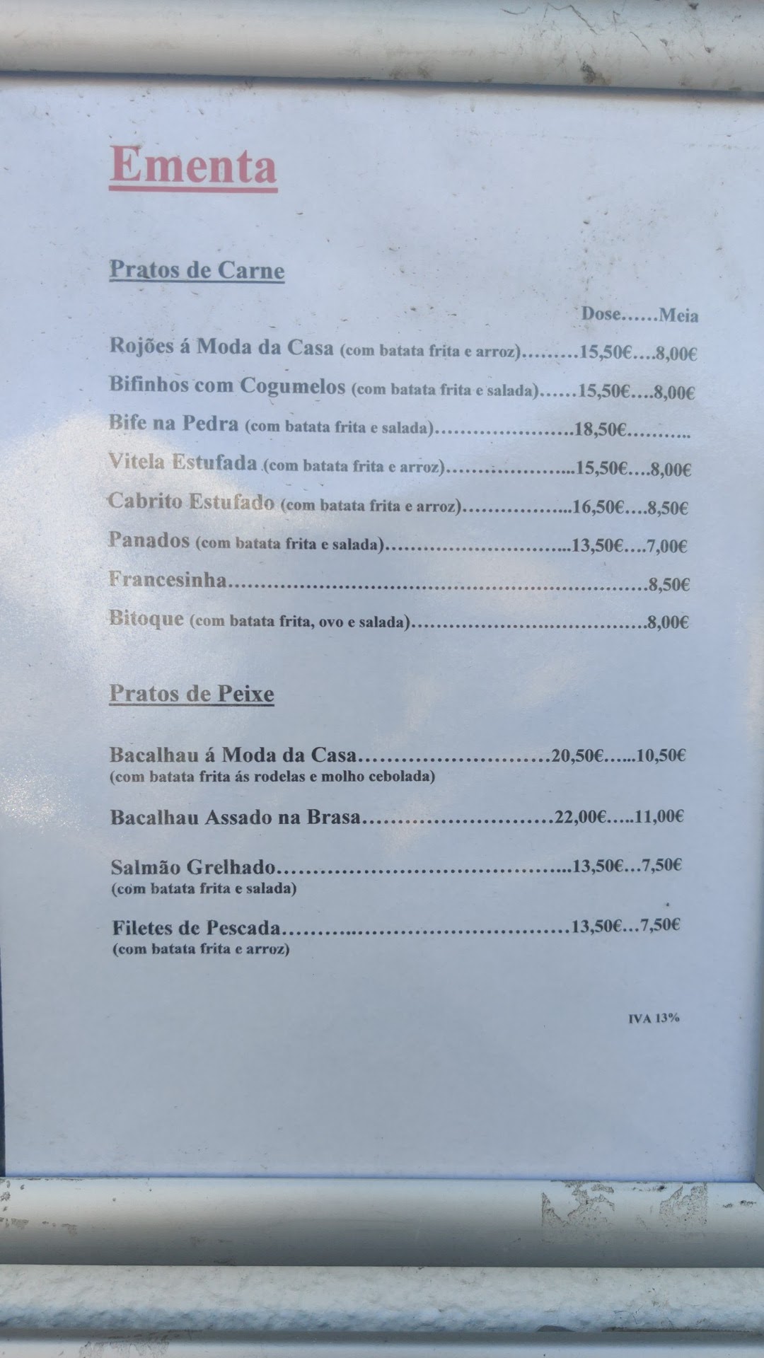 Casa dos Rojões Menu