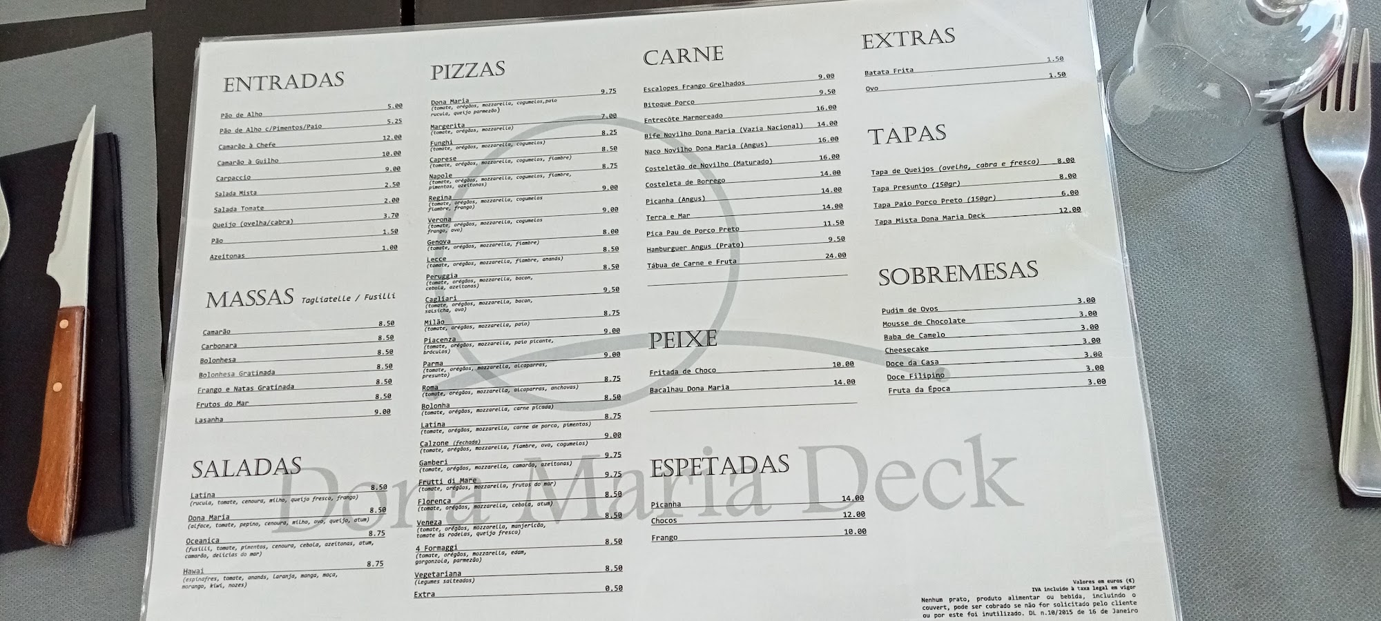 Dona Maria Deck Menu
