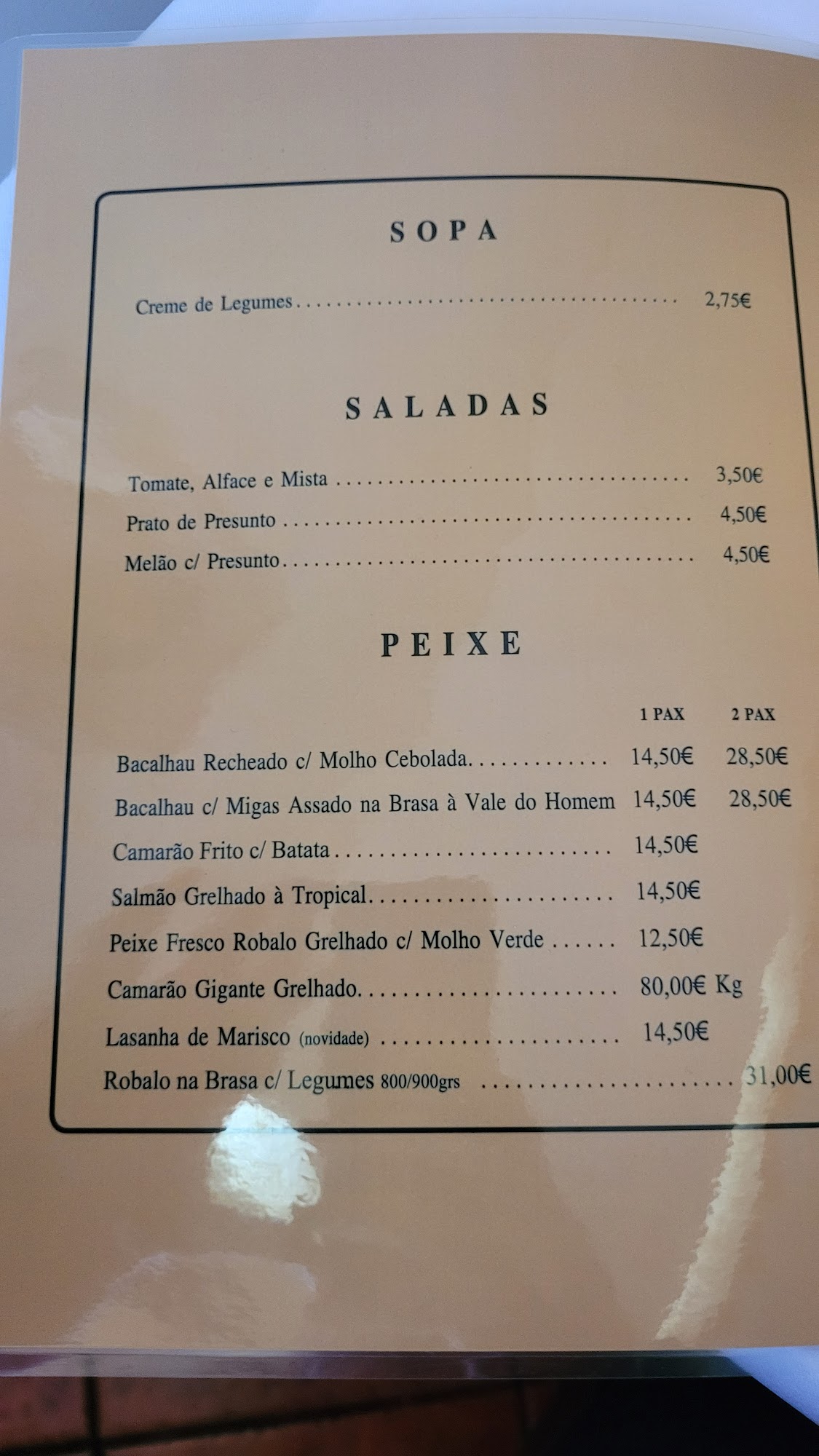 Restaurante Vale do Homem Menu