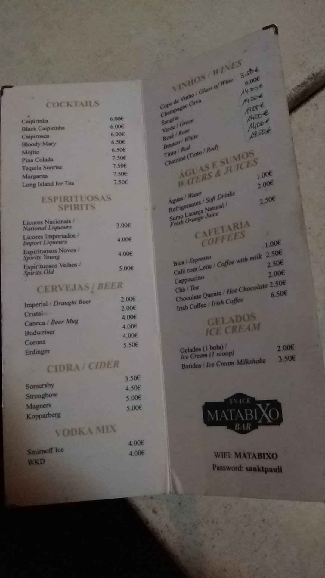 Café MatabiXo Bar Menu
