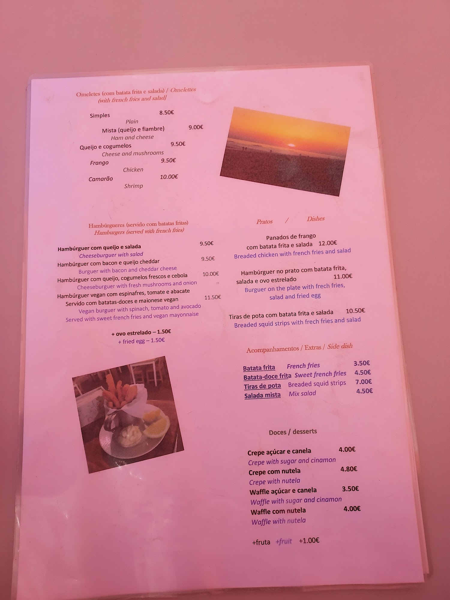 Sunset Bar Menu