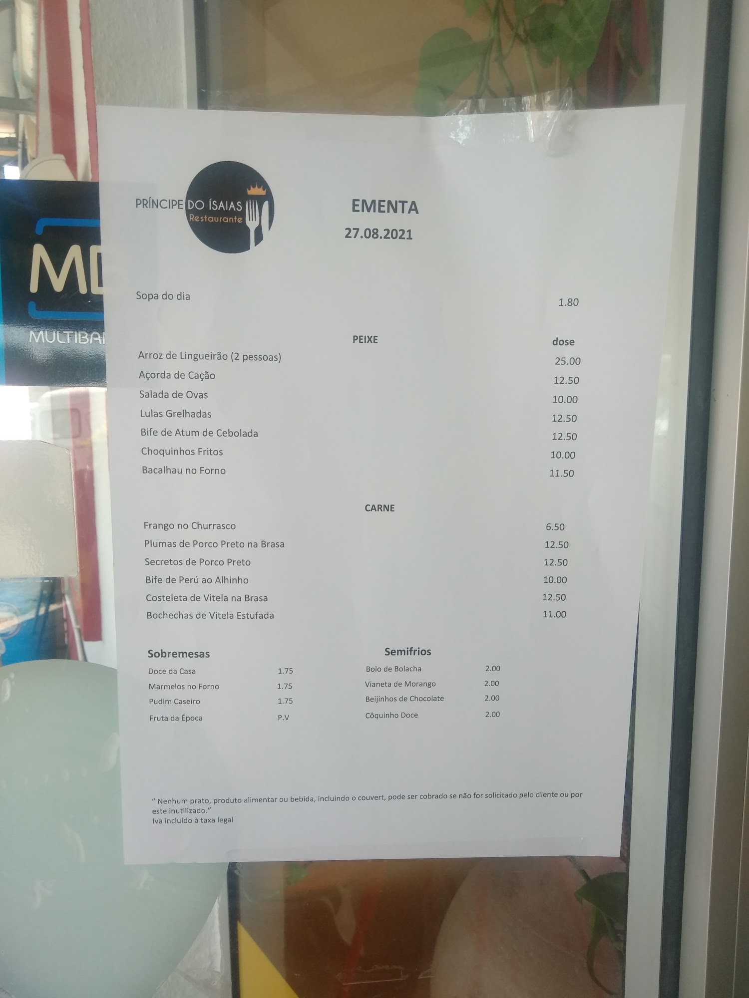 Restaurante Princípe do Isaías (Restaurante Príncipe do Isaías) Menu