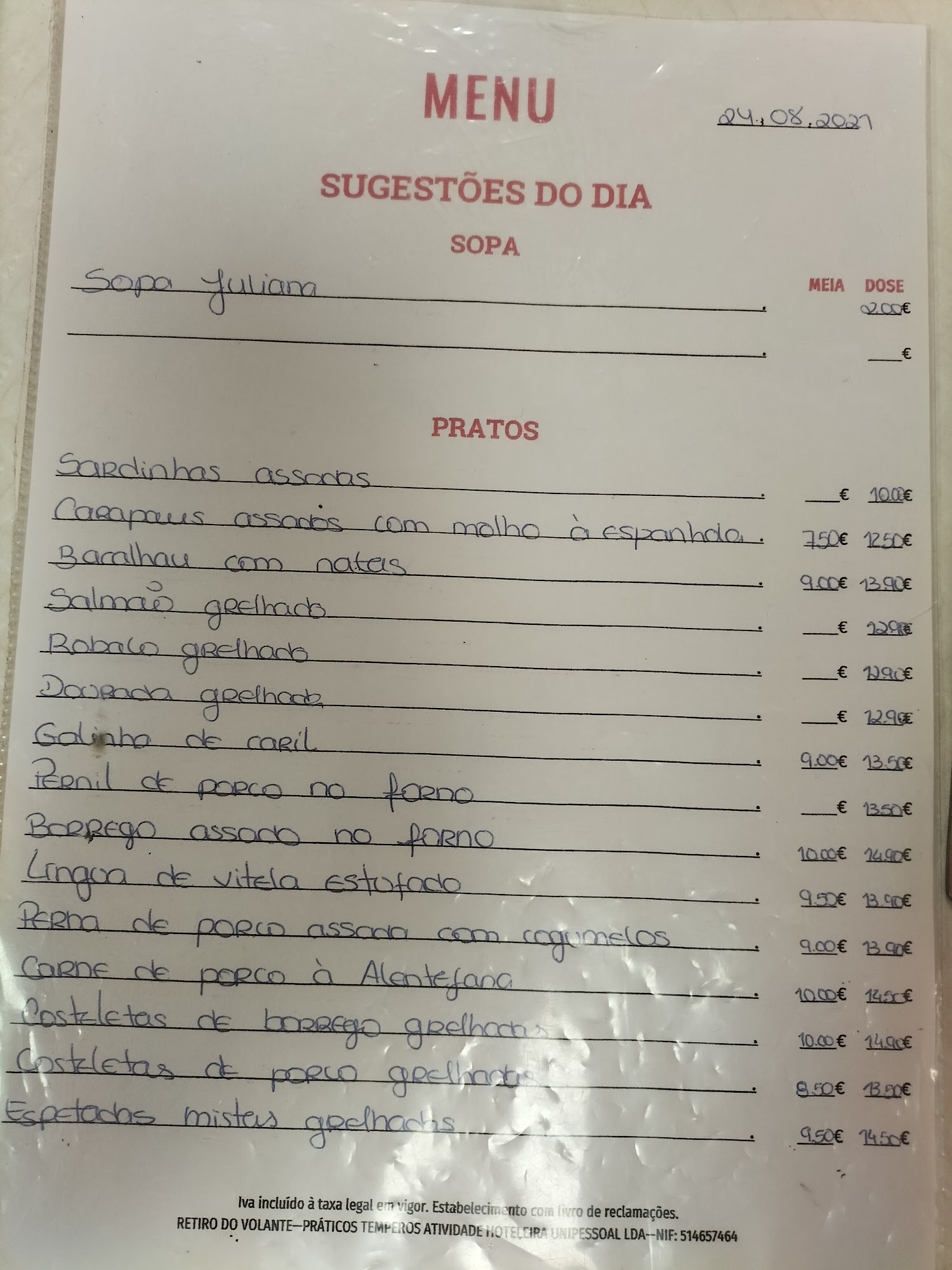 Retiro do Volante Menu