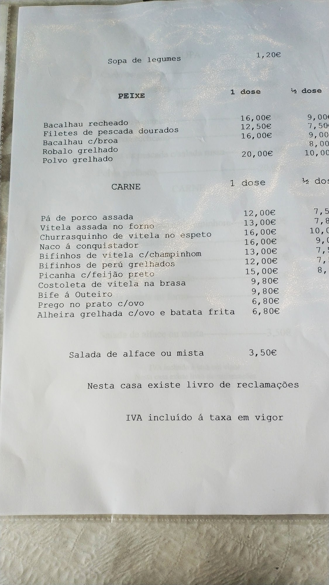 Restaurante do Outeiro Menu