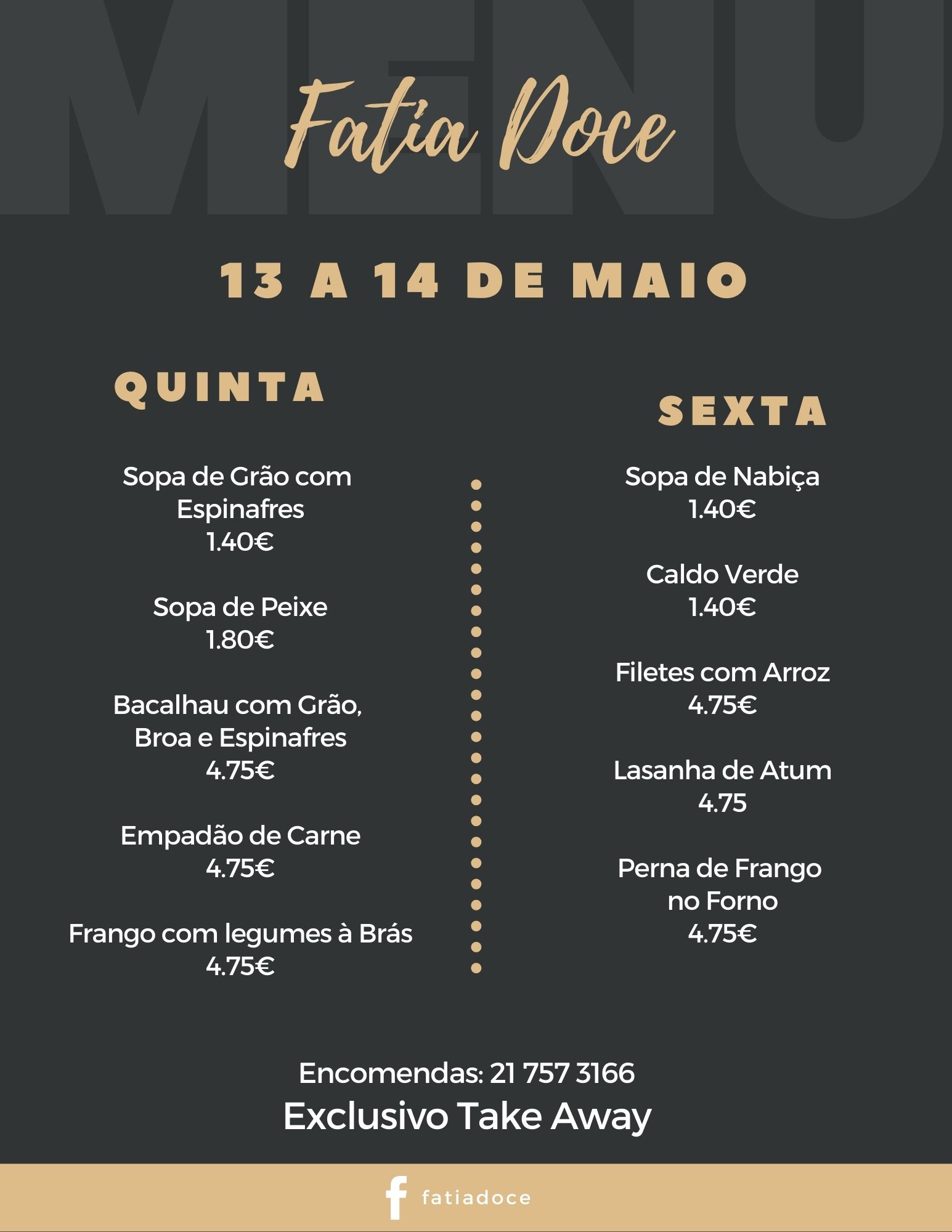 Fatia doce Menu