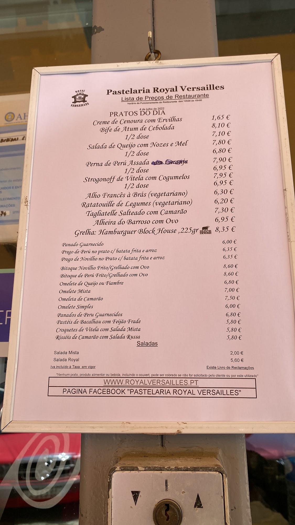 Royal Versailles Menu