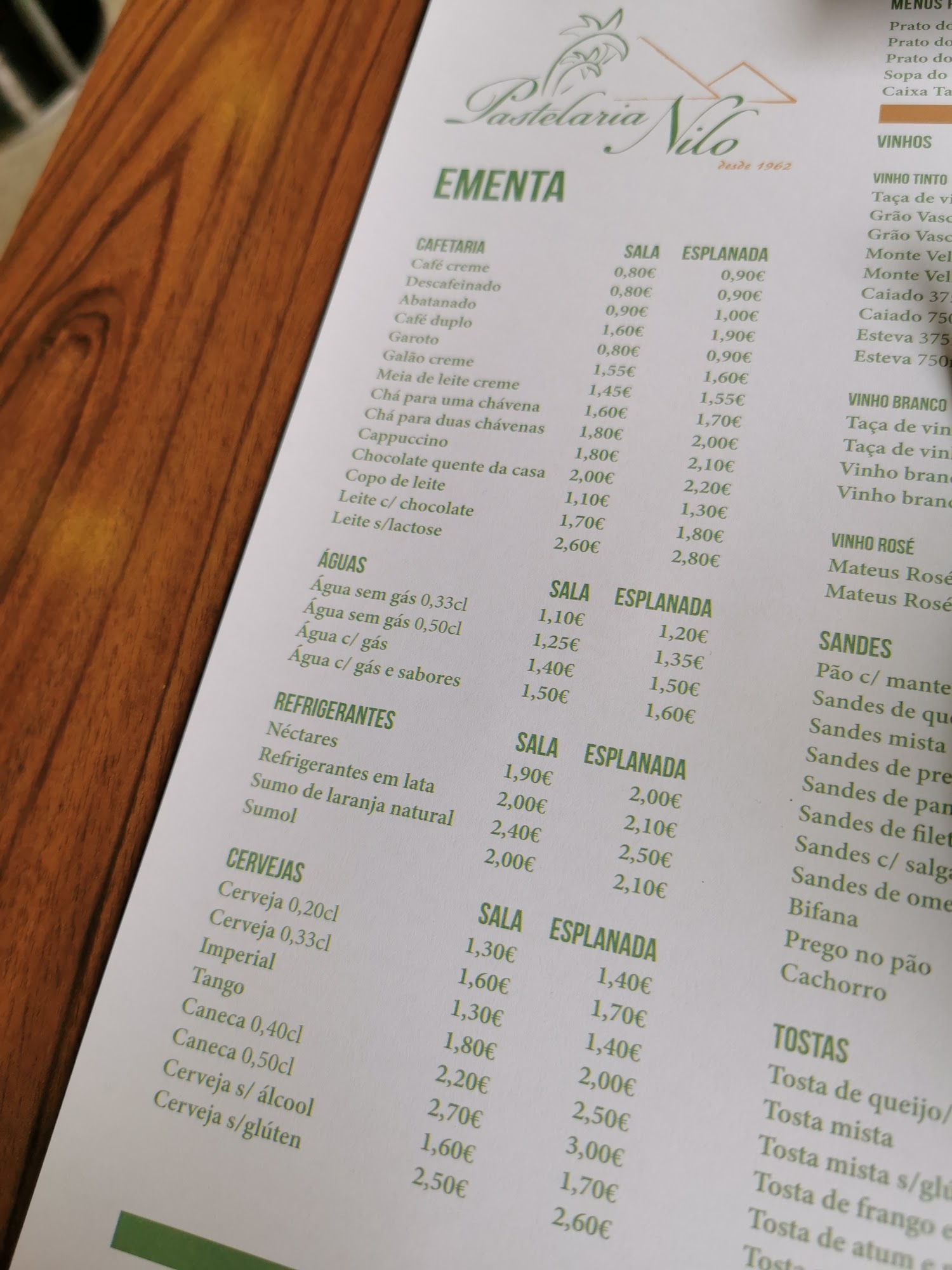 Nilo (Pastelaria Nilo) Menu