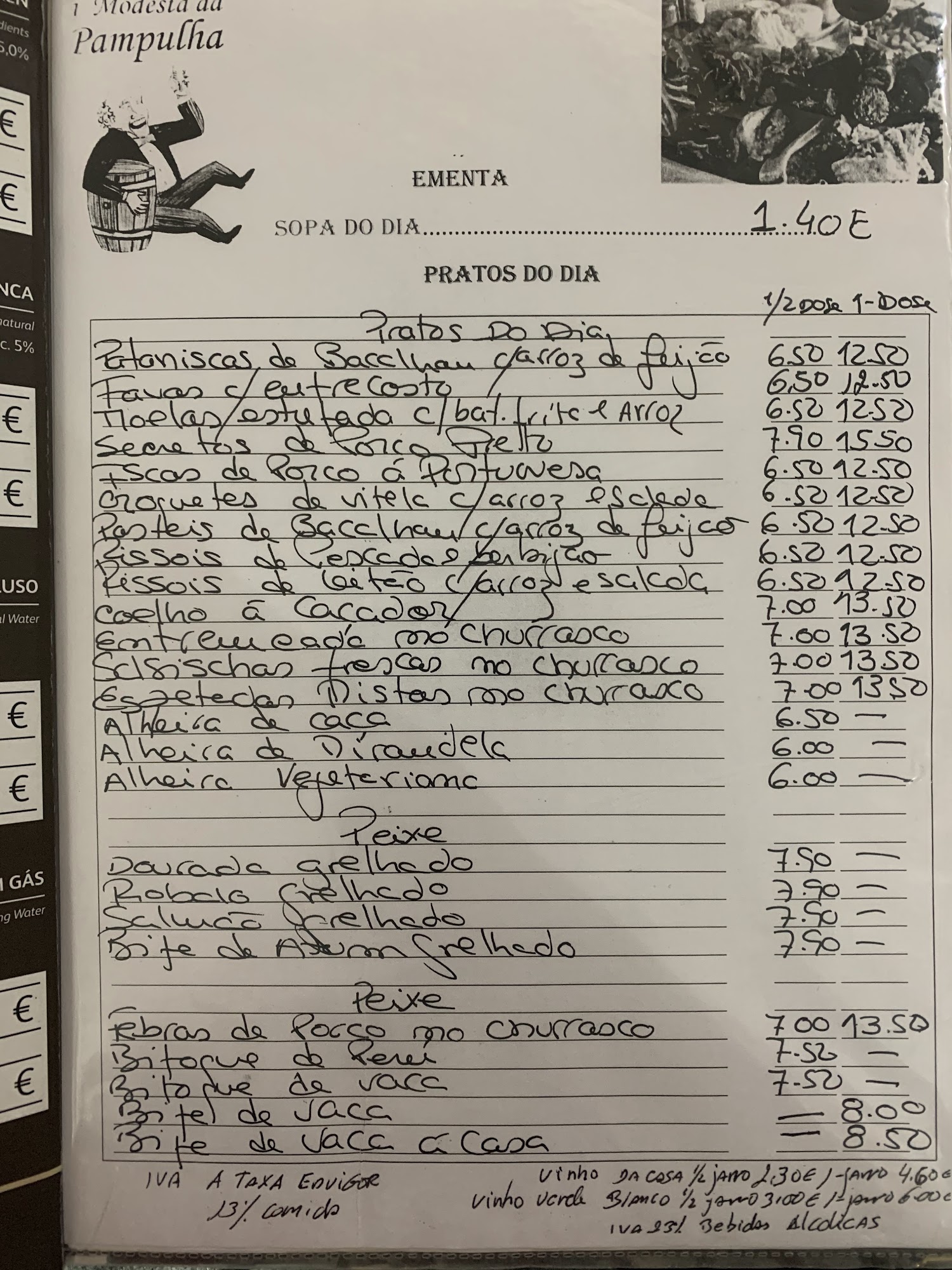 A Modesta da Pampulha Menu