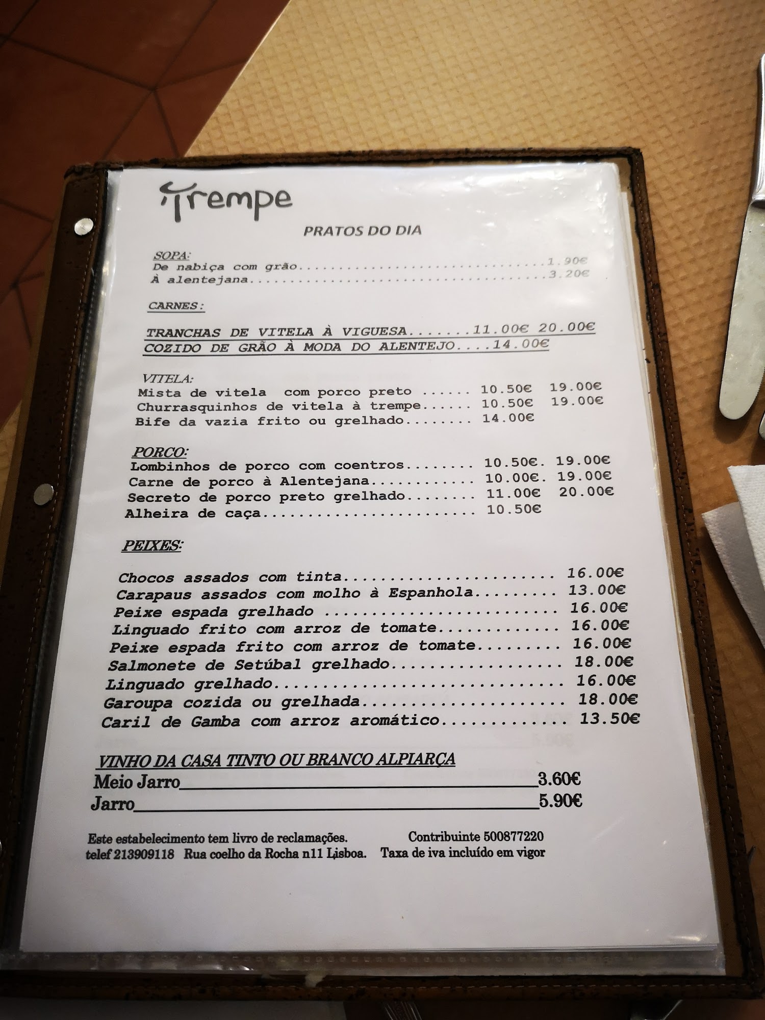 A Trempe Menu