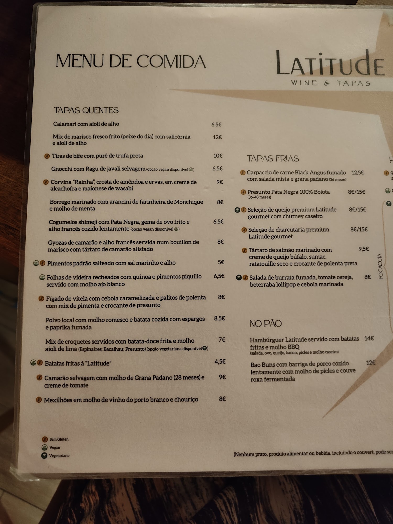 Latitude - Wine & Tapas Menu
