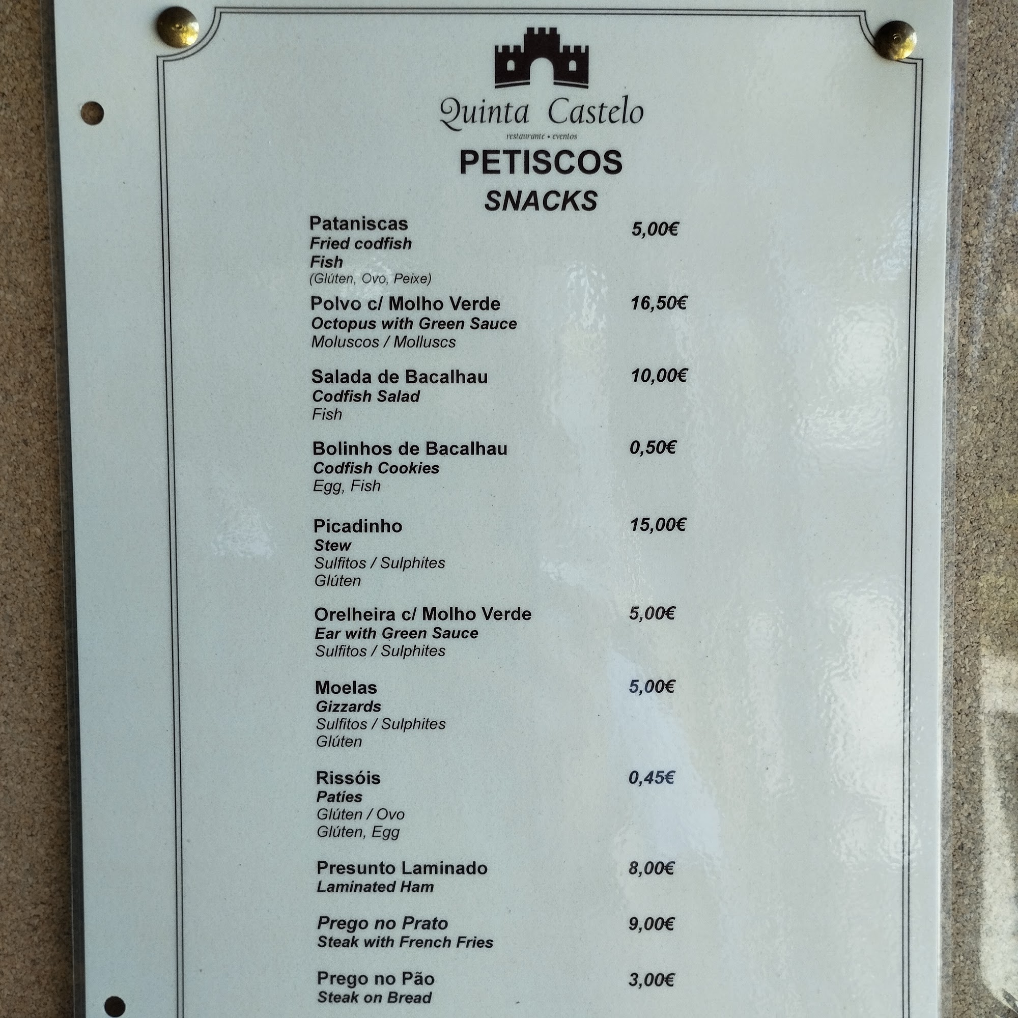 Adega Regional Do Castelo Menu