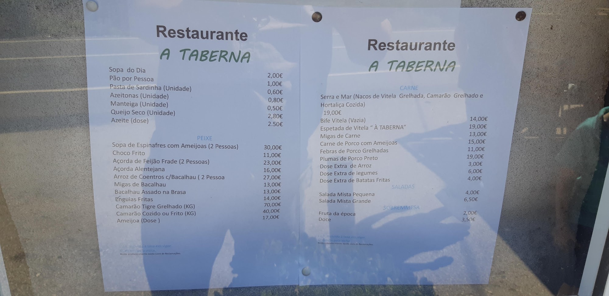 A Taberna das Sobreiras Altas Menu