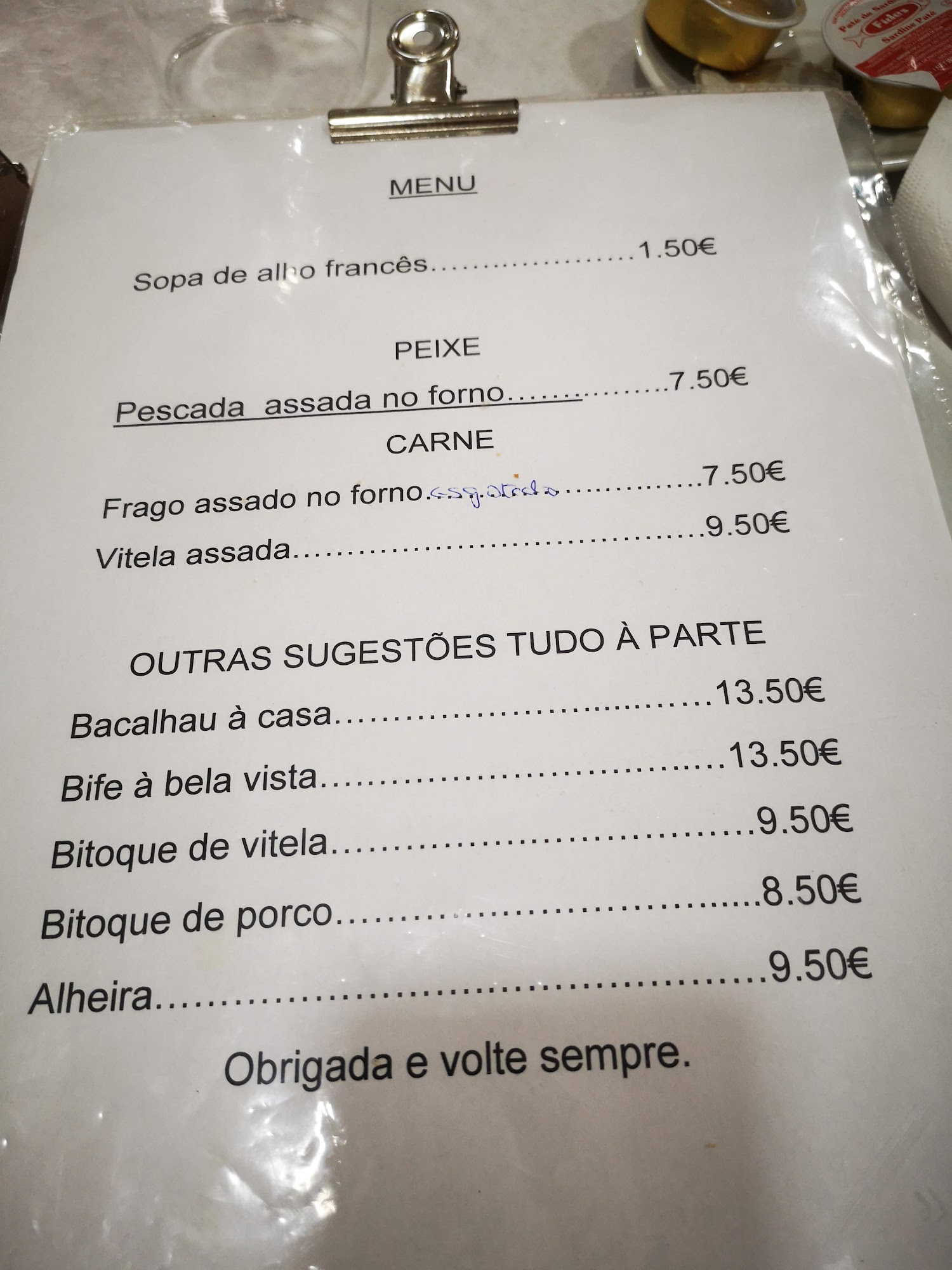 Bela Vista Menu