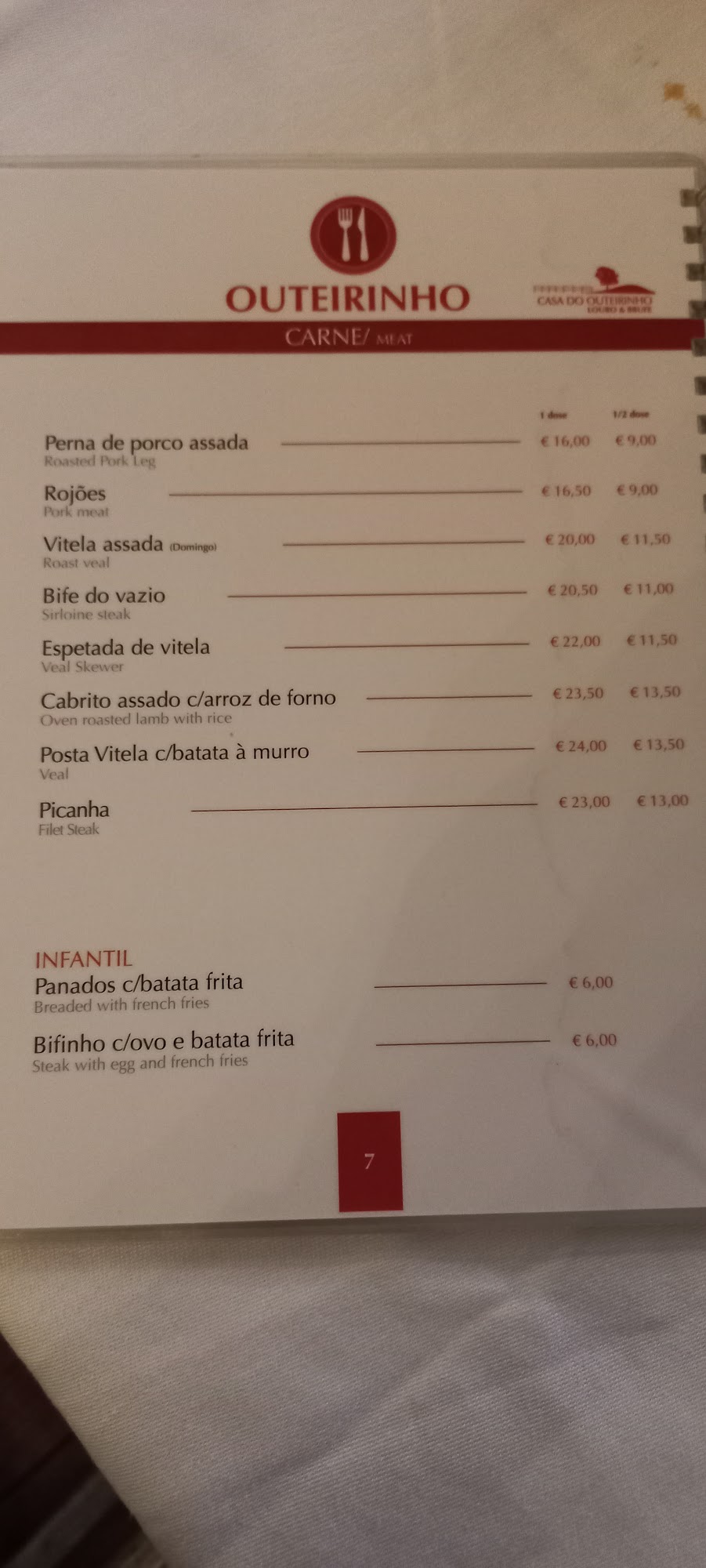 Restaurante Outeirinho Menu