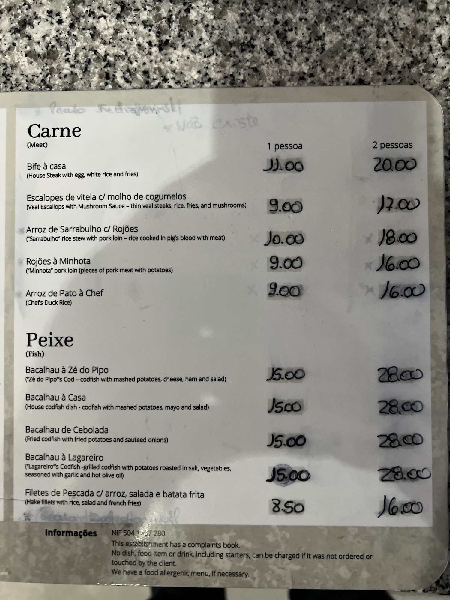 Reis & Prego Lda Menu
