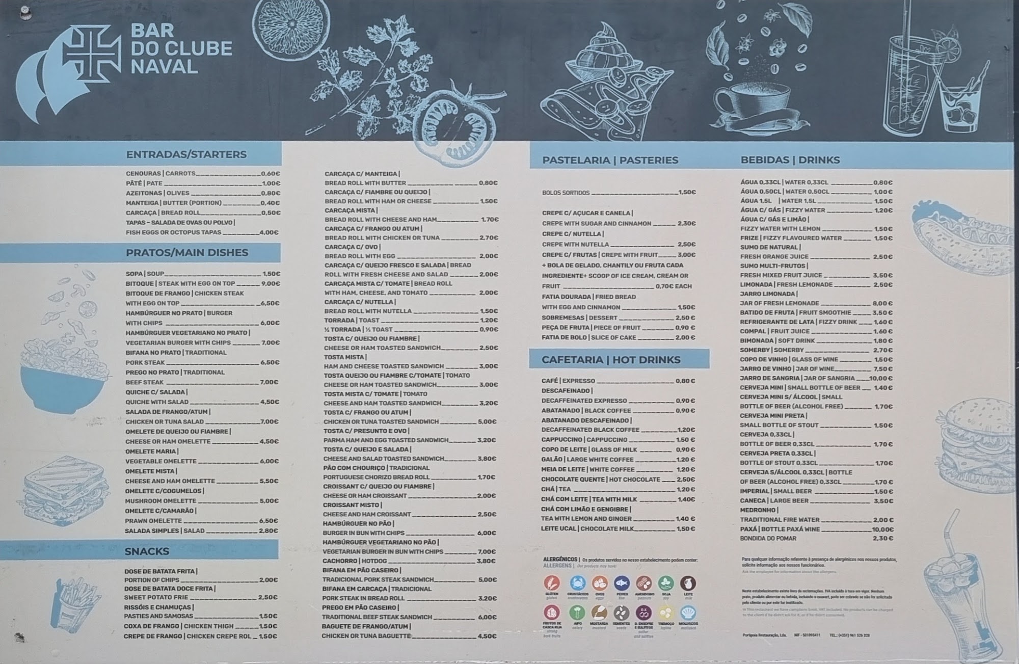 Bar do Clube Dona São Menu