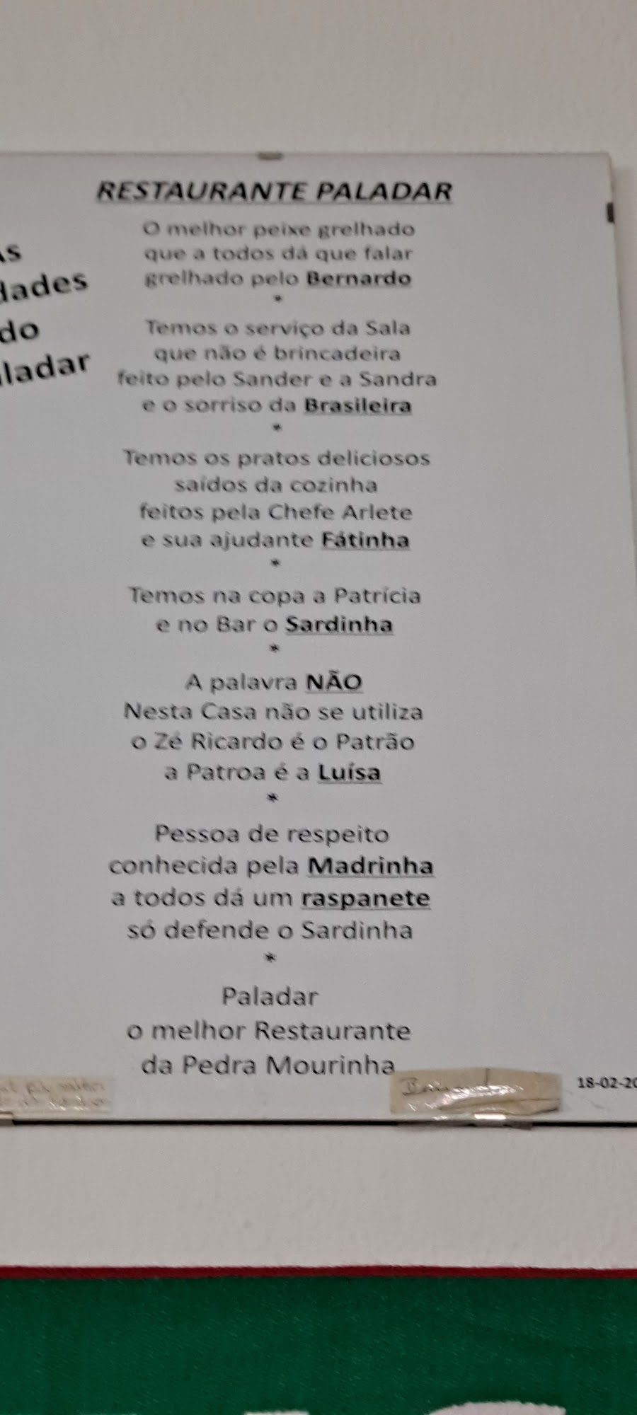 Restaurante Paladar Menu