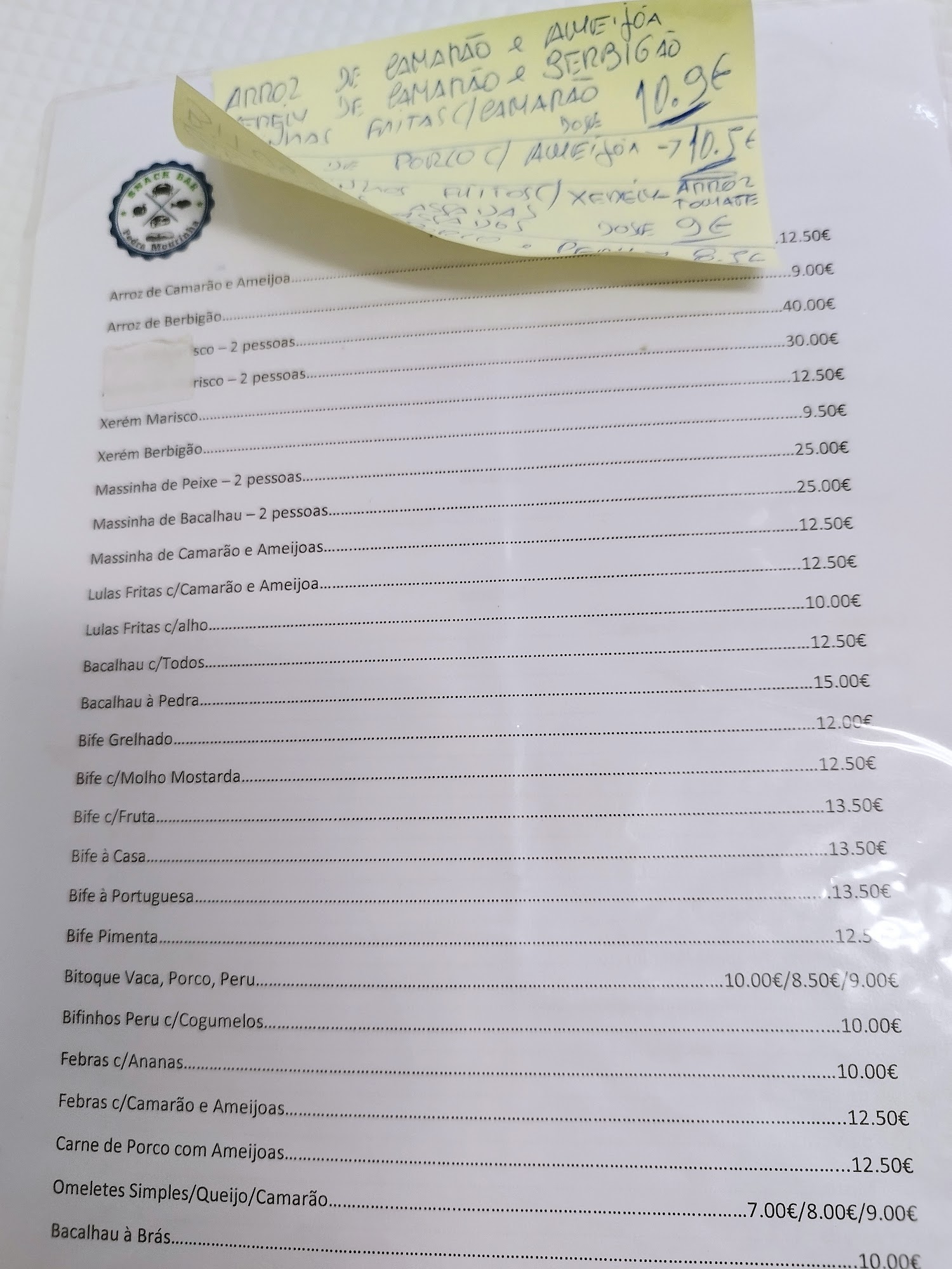 Snack-Bar Pedra Mourinha Menu