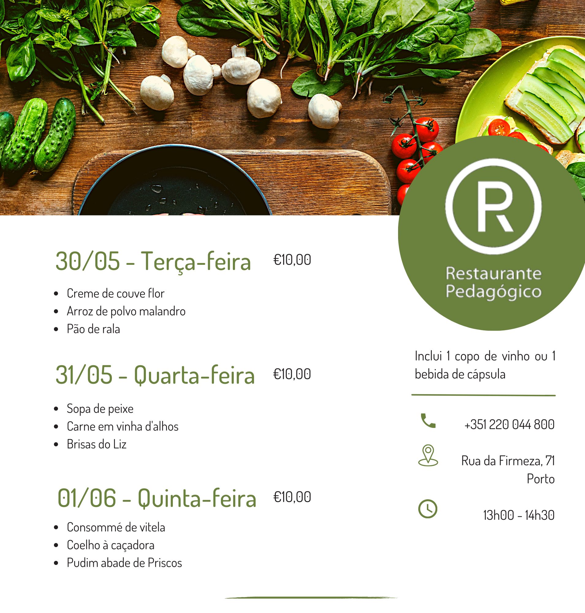 Restaurante Pedagógico Menu