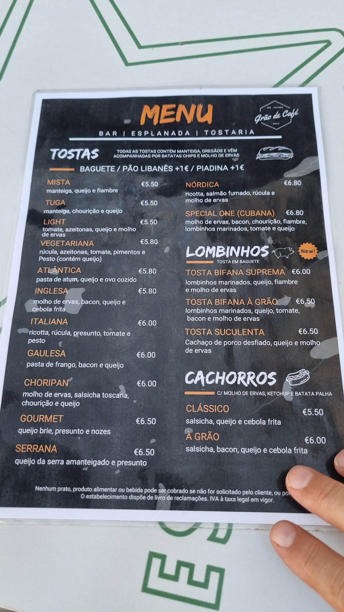 Folha de Chá, Grão de Café Menu