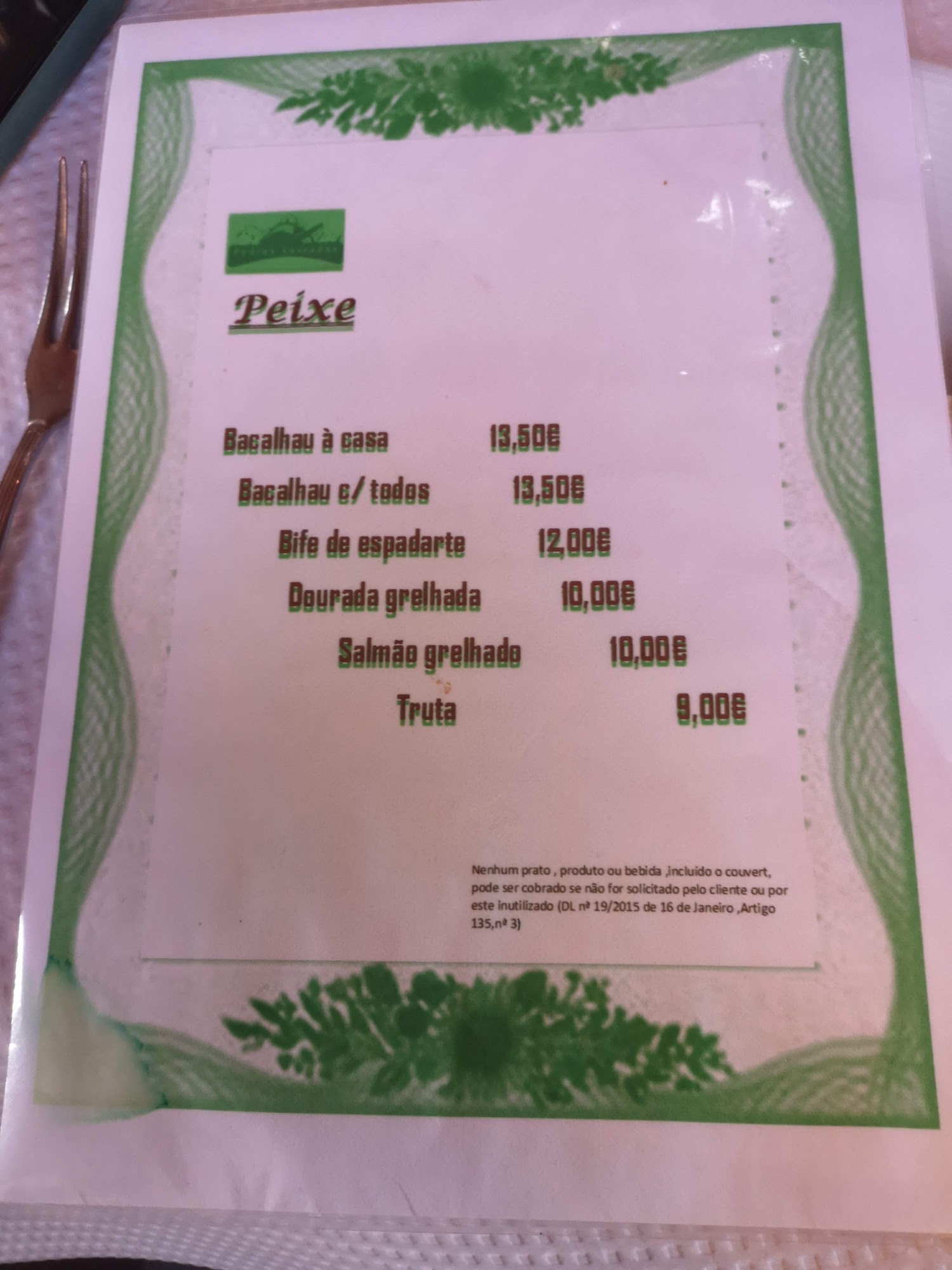 Pedras Lavradas Menu