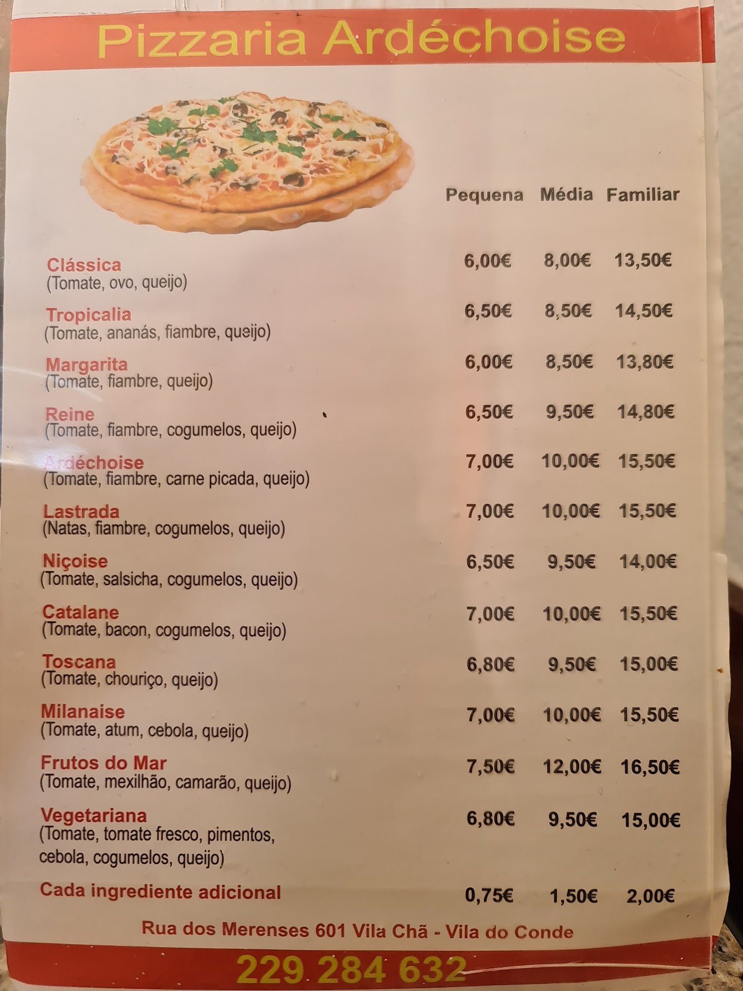 Pizzaria Ardéchoise Menu