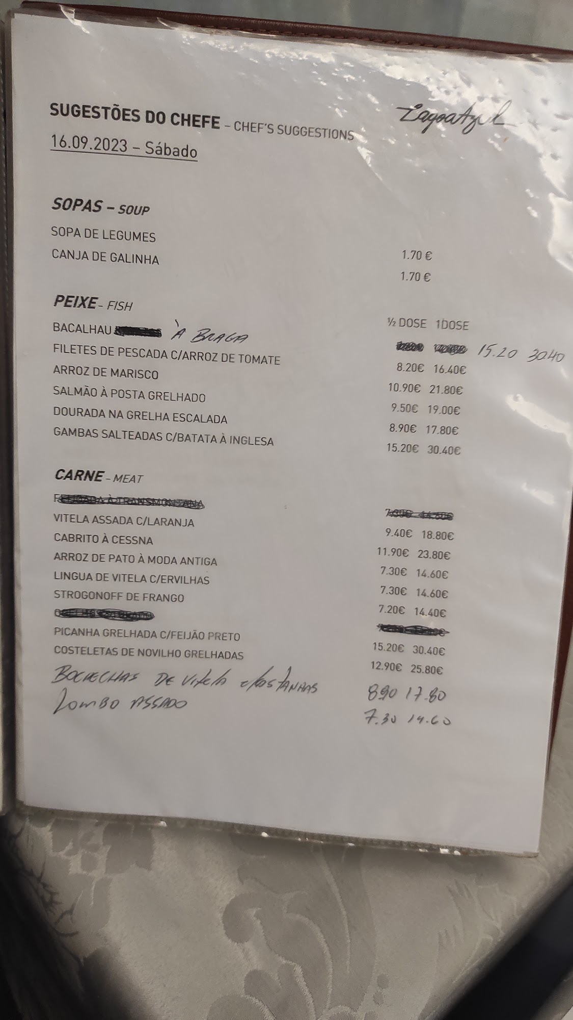 Café Lagoa Azul Menu