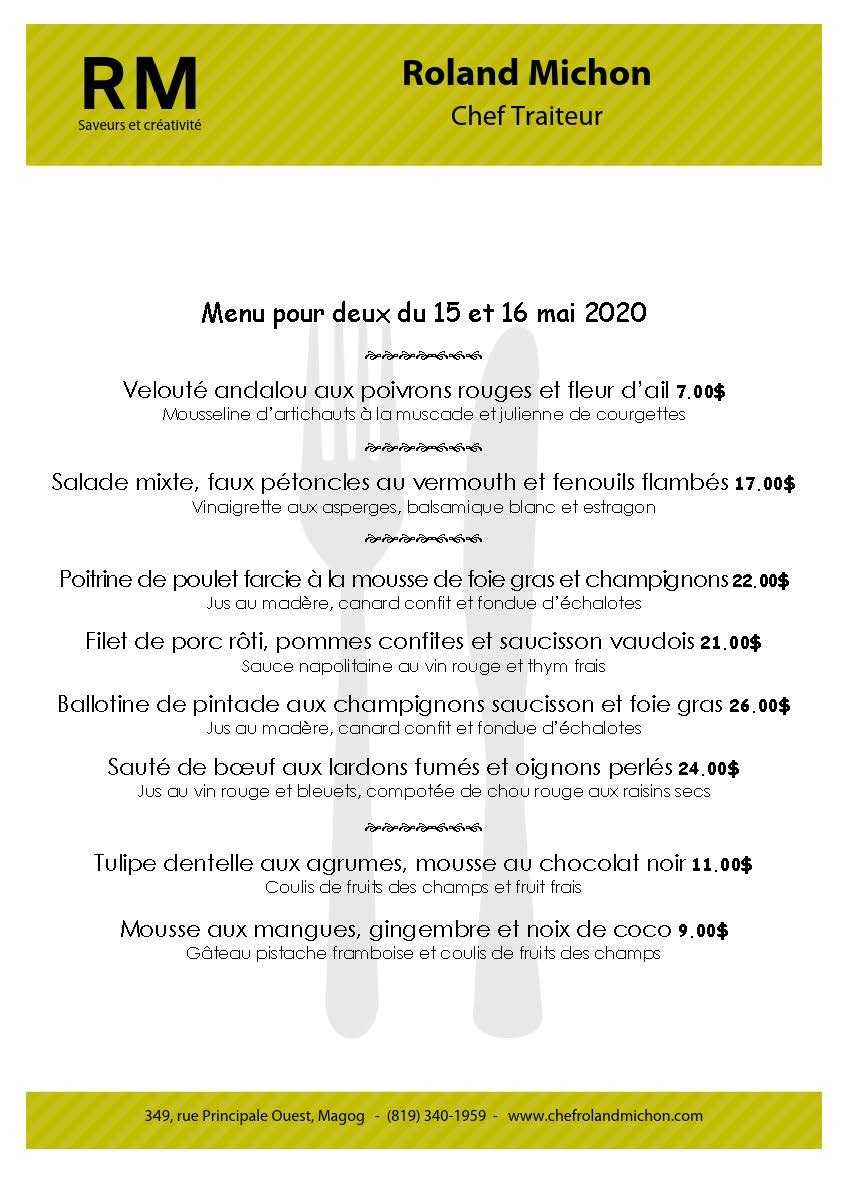 Roland Michon Chef Traiteur Menu