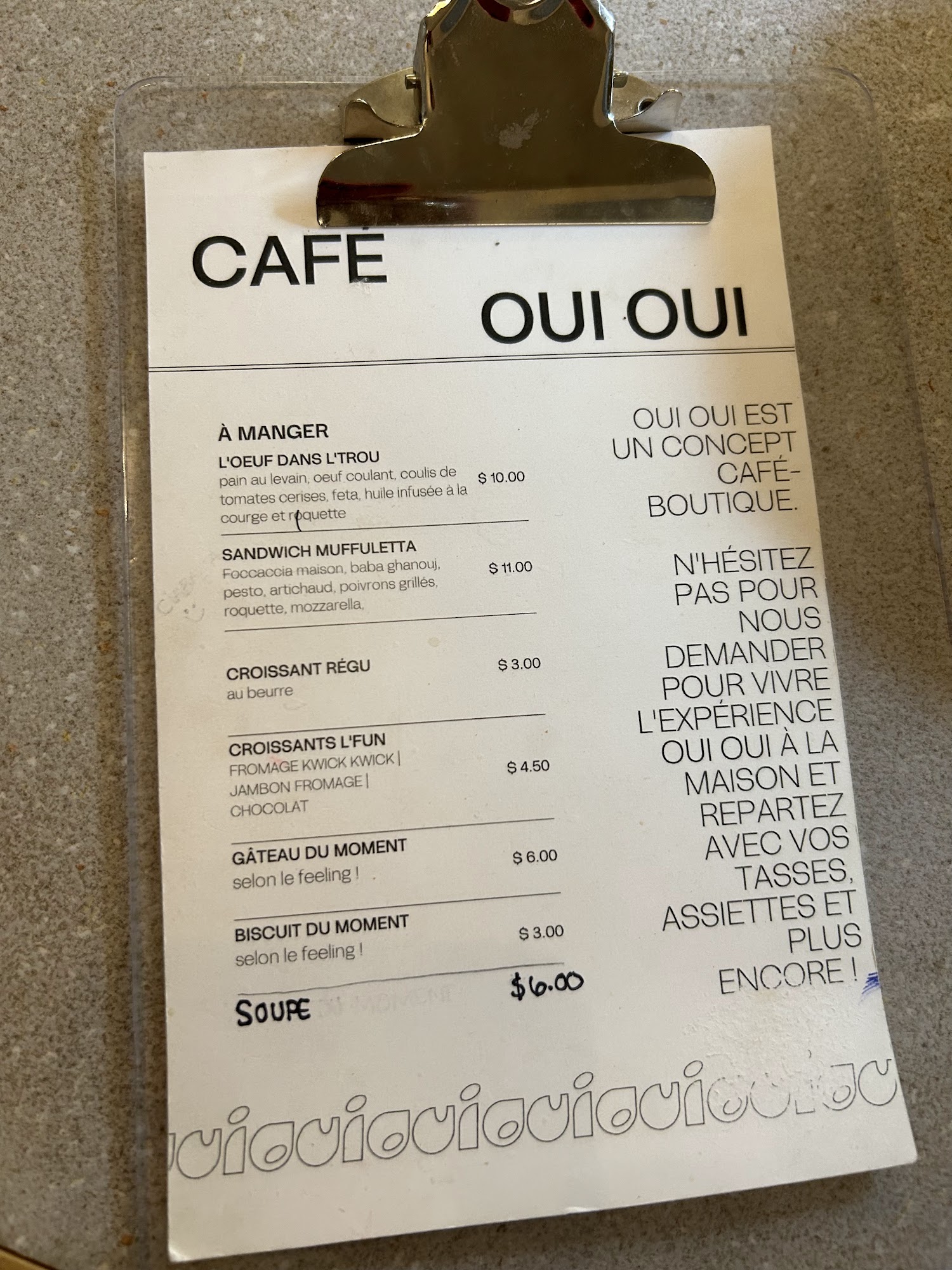 OUI OUI - CAFÉ Menu