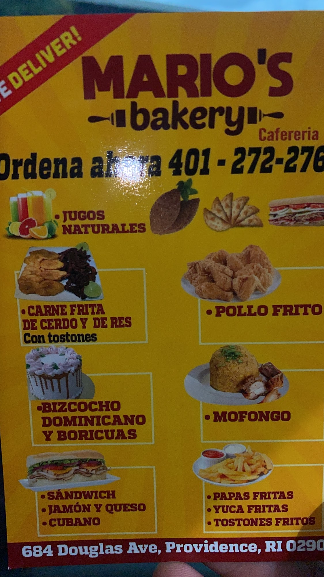 Mario's Bakery Inc Menu