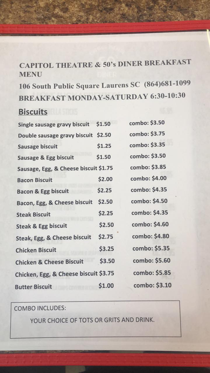 Capitol Theater Menu